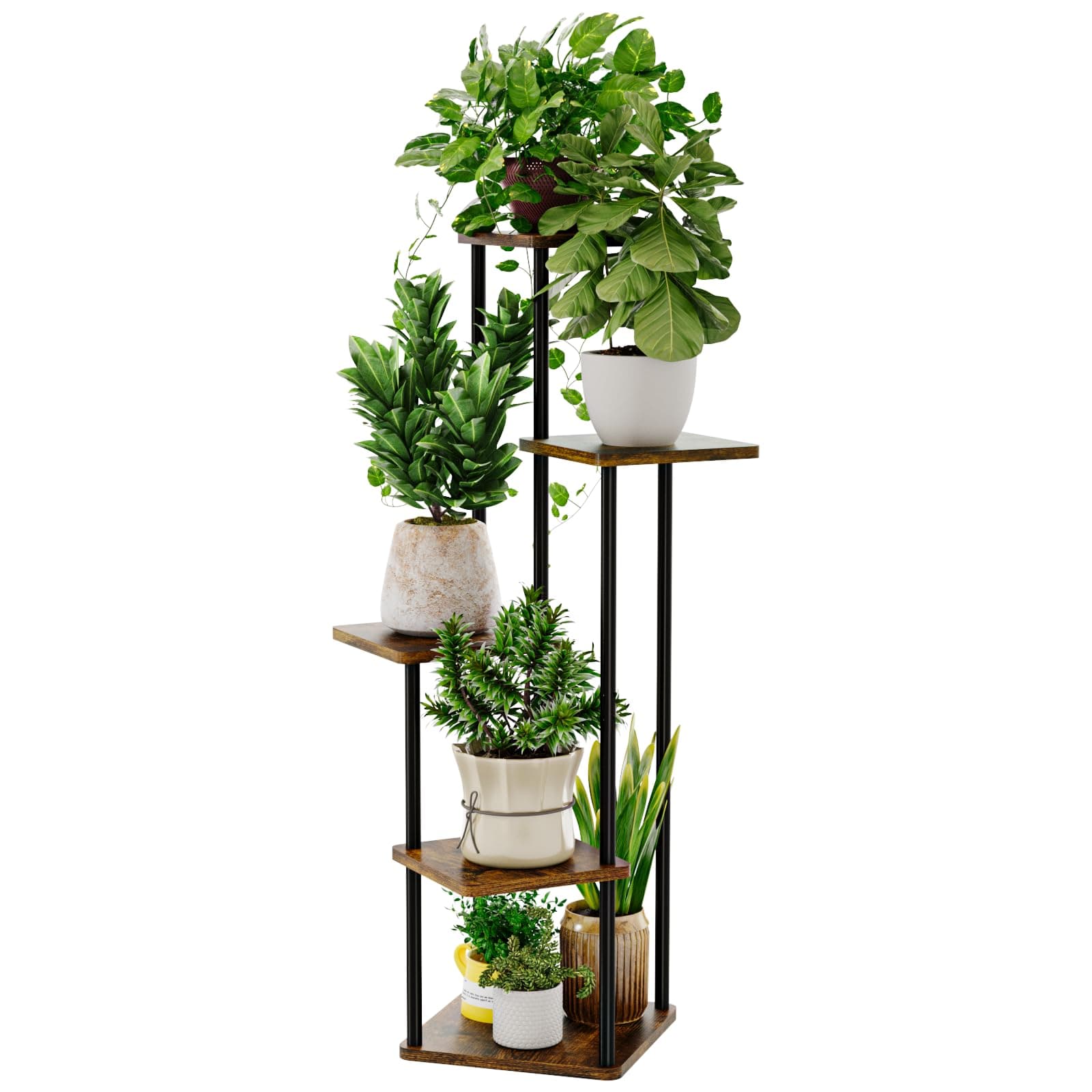 GENTINGBRO Tall Plant Stand Indoor, 5 Tier Metal Plant Shelf for Multiple Plants, Corner Black Flower Pots Shelf for Patio Garden Balcony Living Room Bedroom