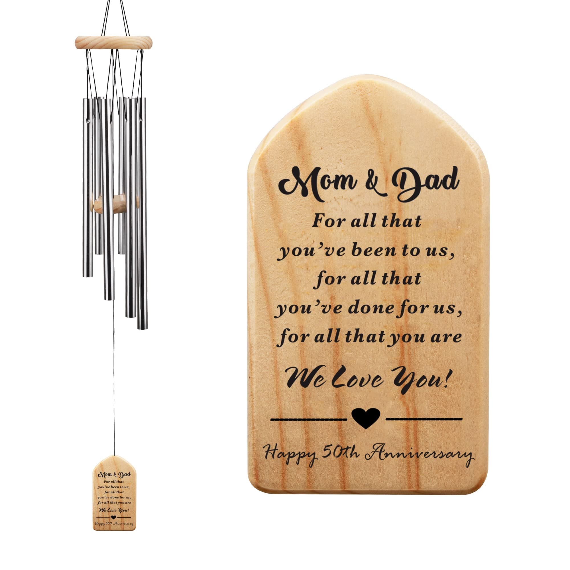Gtizry 50th Wedding Anniversary Wind Chime, 28.7 inches, Silver Aluminum, Rustic Style
