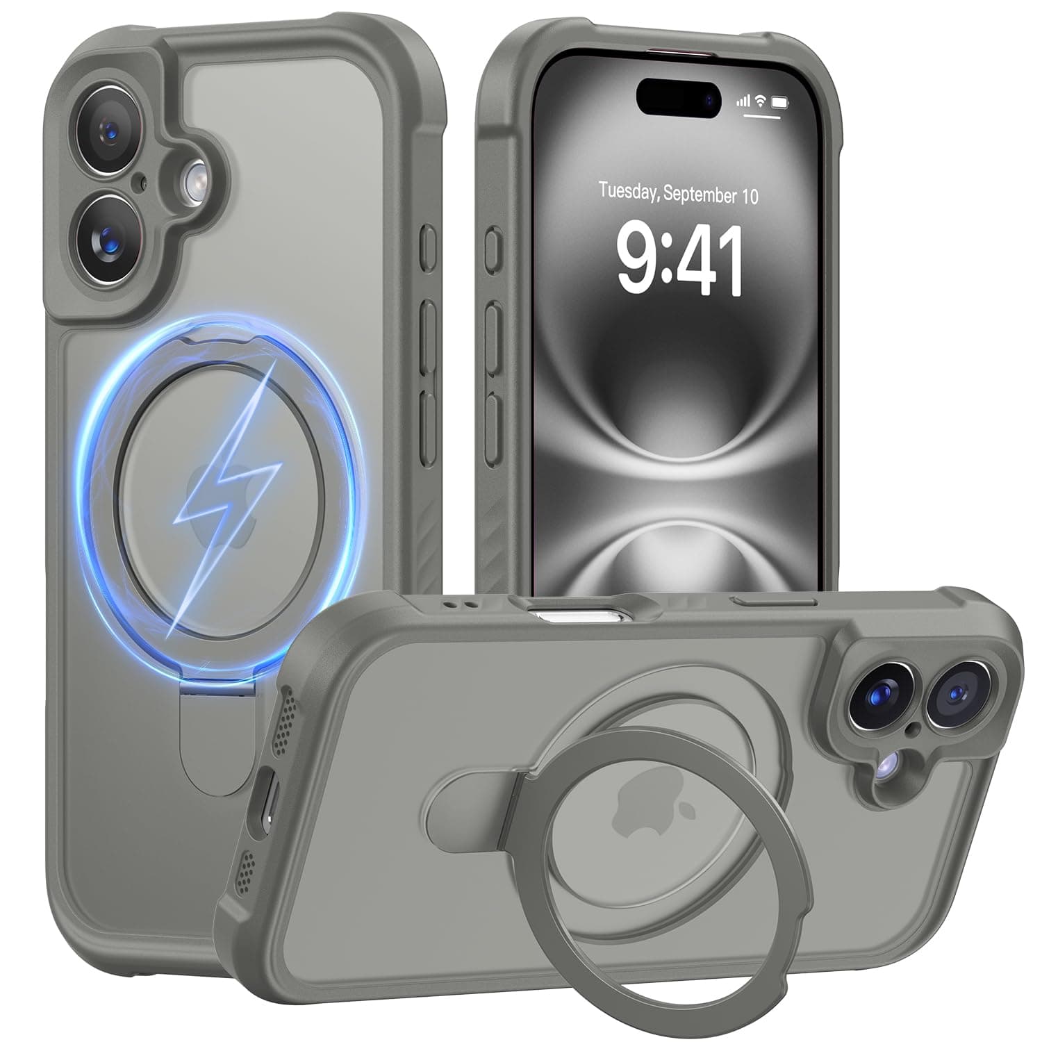 MOCCA Design for iPhone 16 Case with Magnetic Invisible Stand [Full Camera Protection] [Compatible with Magsafe] Military Drop Shockproof Translucent Matte Phone Case Cover 6.1",Titanium Gray
