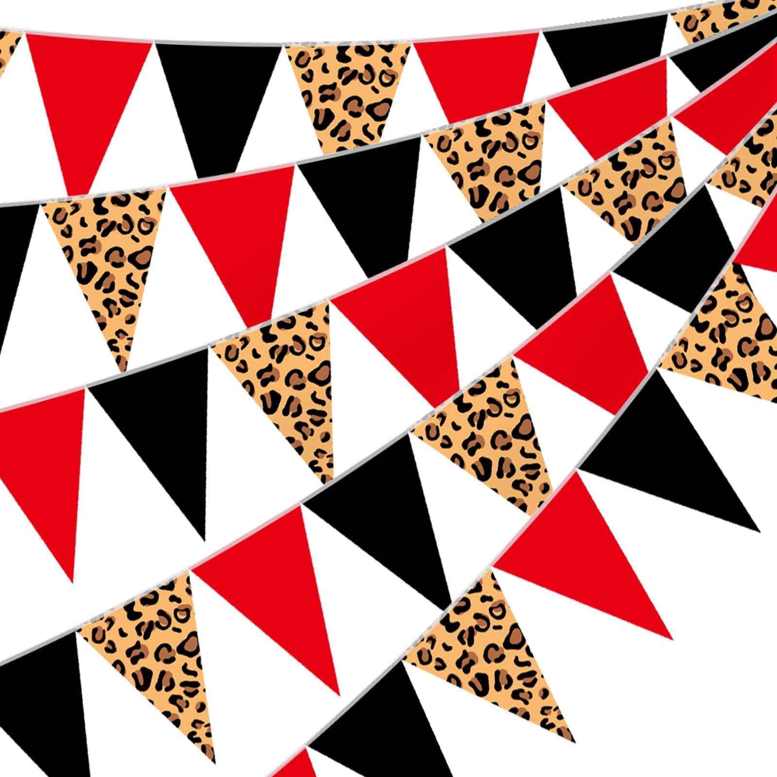 Pasimy 60 Pieces Red Black Cheetah Pennant Banner 49.21 ft Leopard Print Triangle Flags for Birthday Baby Shower Wild One Jungle Safari Summer Party Decor