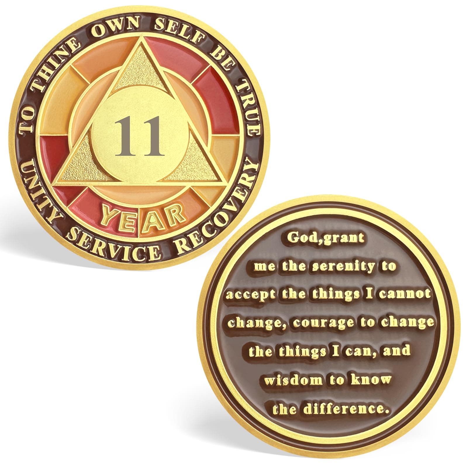 11 Year Sobriety Chips, Orange Tri-Plate AA Chips 11 Year Sobriety Coins