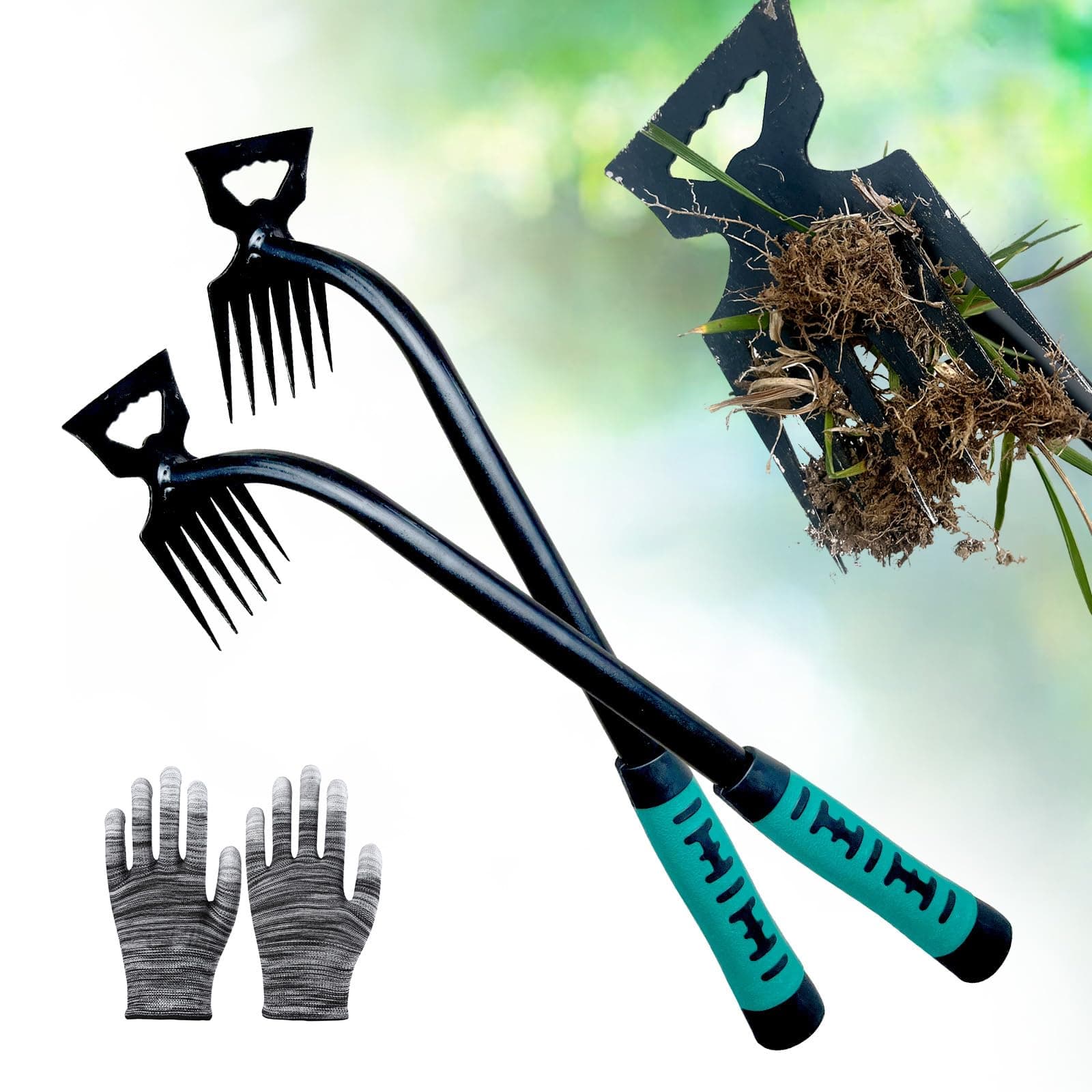 2Pcs Weed Puller Tool- 6 Teeth Manganese Steel Gardening Hand Weeder Tools