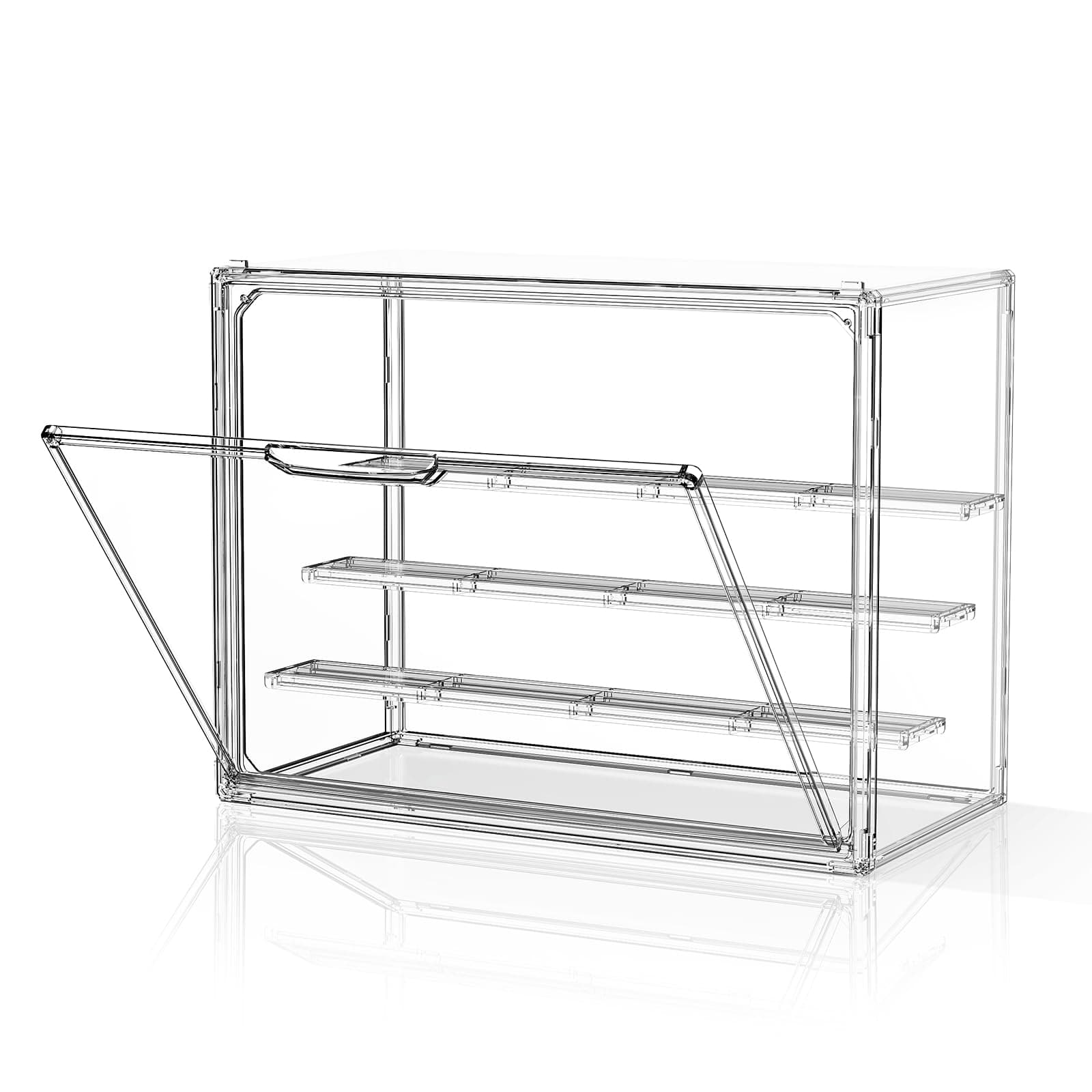 HOYOJA Clear Acrylic Display Case for Figures 4 Layers 1 Pack Figurine Display Cases with Shelves Stackable Display Box Showcase with Magnetic Door for Collectibles, Keep Collection Dustproof
