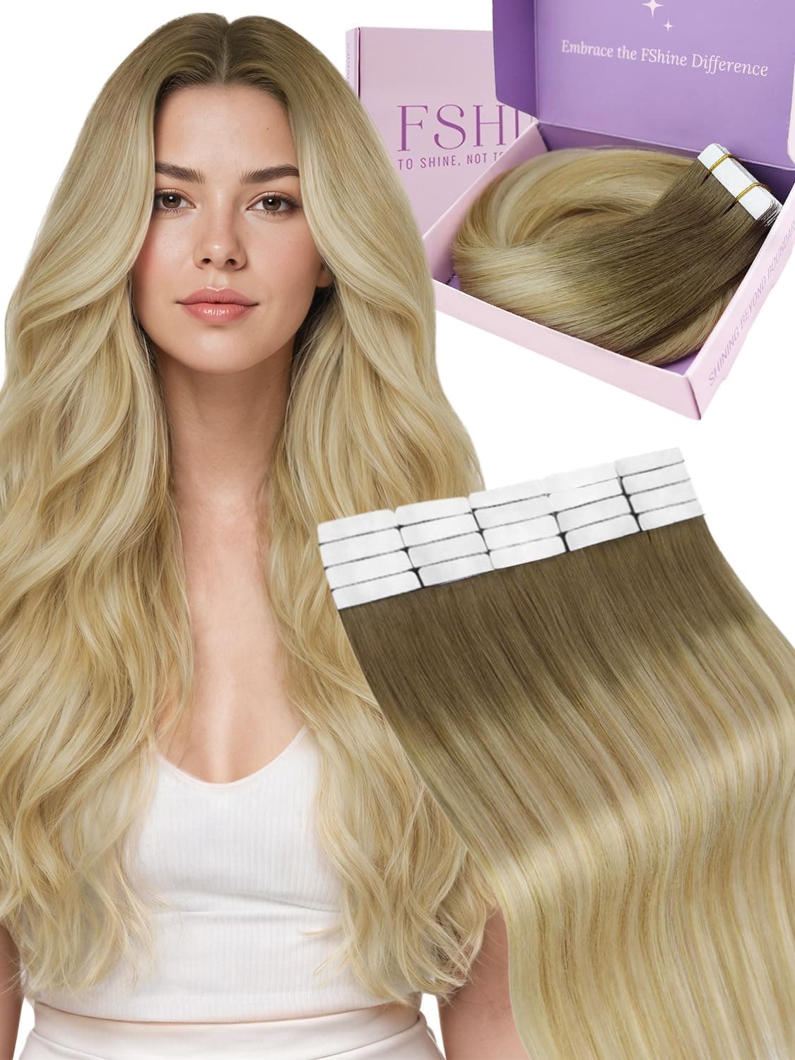 Fshine Tape In Hair Extensions Human Hair 30 g 12 Inch Remy Human Hair