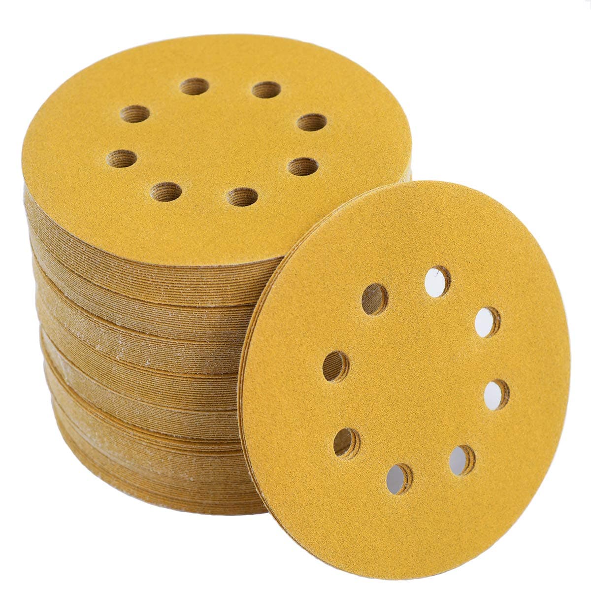 Aiyard 5-Inch 8-Hole Hook & Loop Sanding Discs 150-Grit Sandpaper, 100-Pack