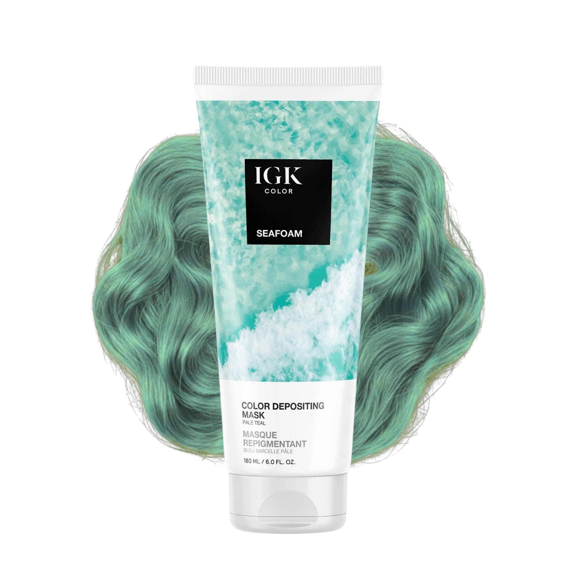 IGK Hair Gloss Toner & Color Depositing Mask | Pale Teal Semi-Permanent | Vegan + Cruelty Free | Seafoam
