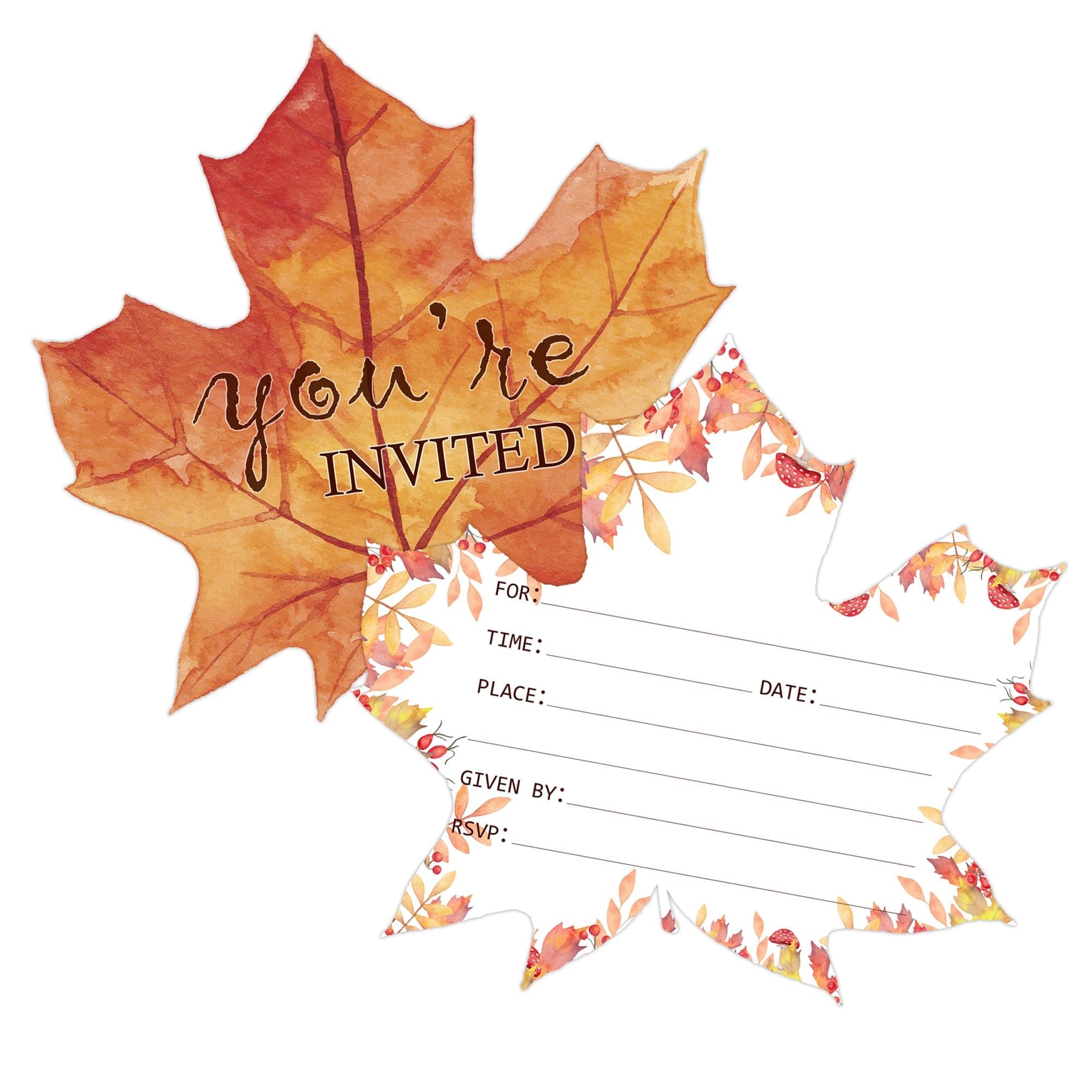 Maple Leaves Invitations With Envelopes Fill-in Party Invitation Cards You Are Invited Cards Fall Invitations for Wedding, Shower, Holiday Party，Birthday 20pcs