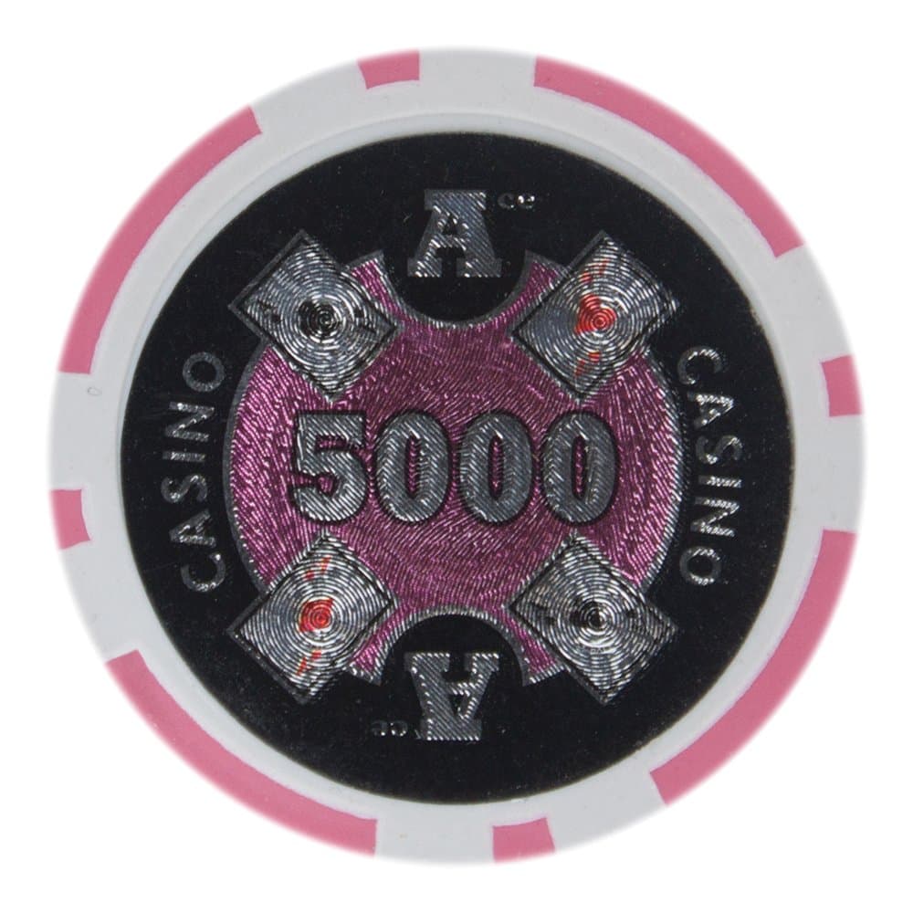 Brybelly Ace Casino Poker Chip Heavyweight 14-Gram Clay Composite - Pack of 50 ($5000 Pink)