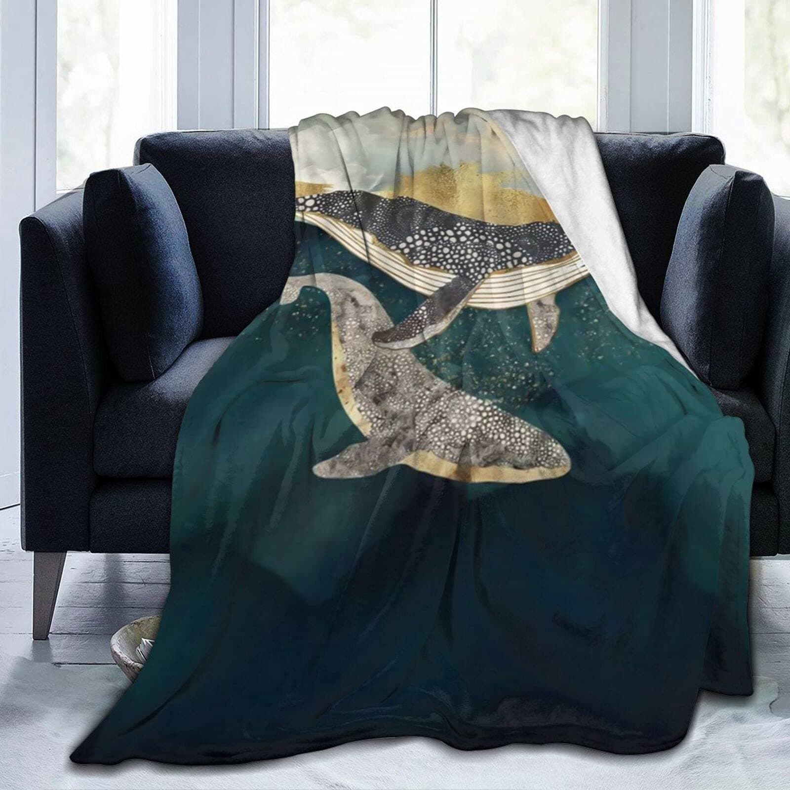 Knsoiv DIY Flannel Fleece Throw Blanket, Space Frog Abstract Whale Marine Life Doodle Pattern Throw for Better Relaxing, Washable Air Conditioning Blanket 80"X60"