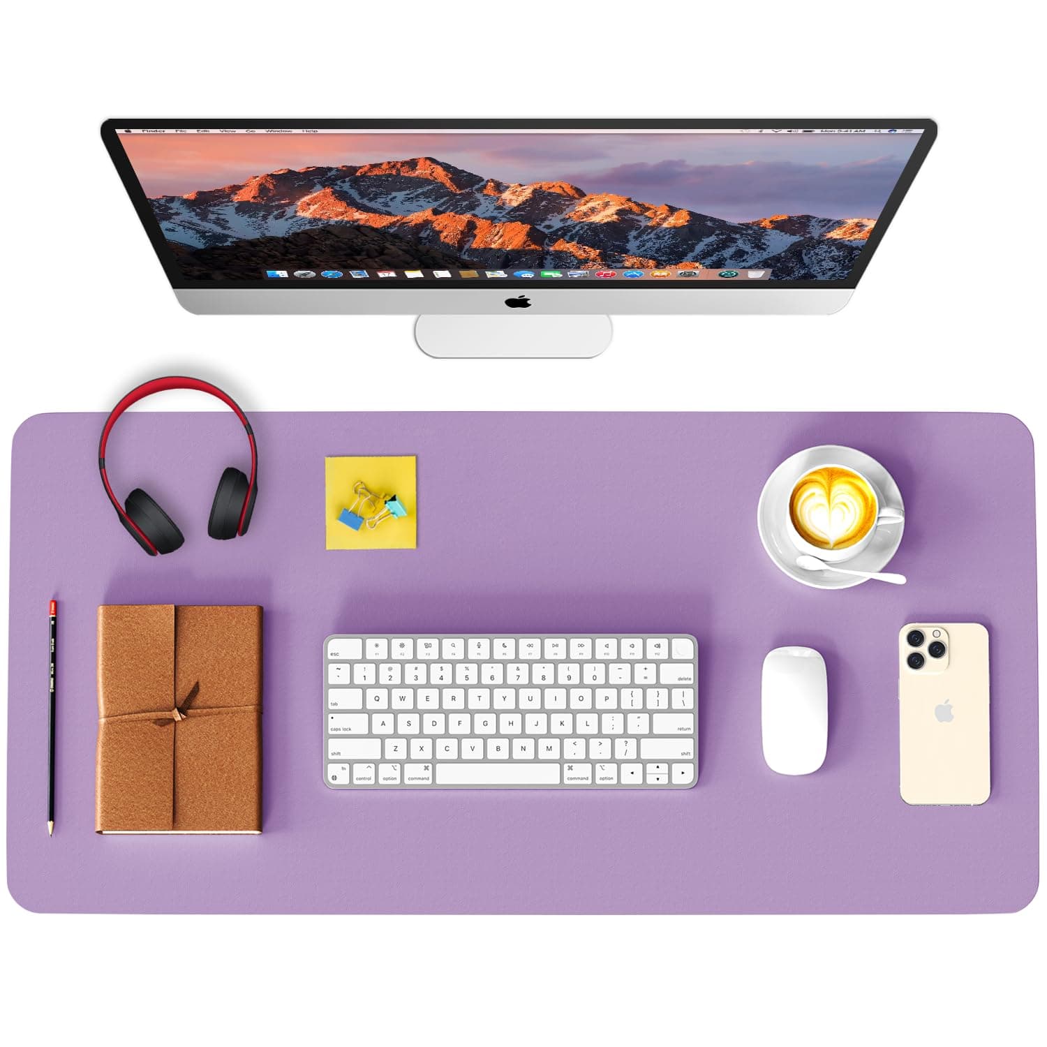 Leather Desk Pad Protector, Waterproof Mouse Pad, PU Desk Mat, Office Desk Cover, Desk Writing Mat for Office/Home/Work/Cubicle (Purple) 23.6x13.7 in
