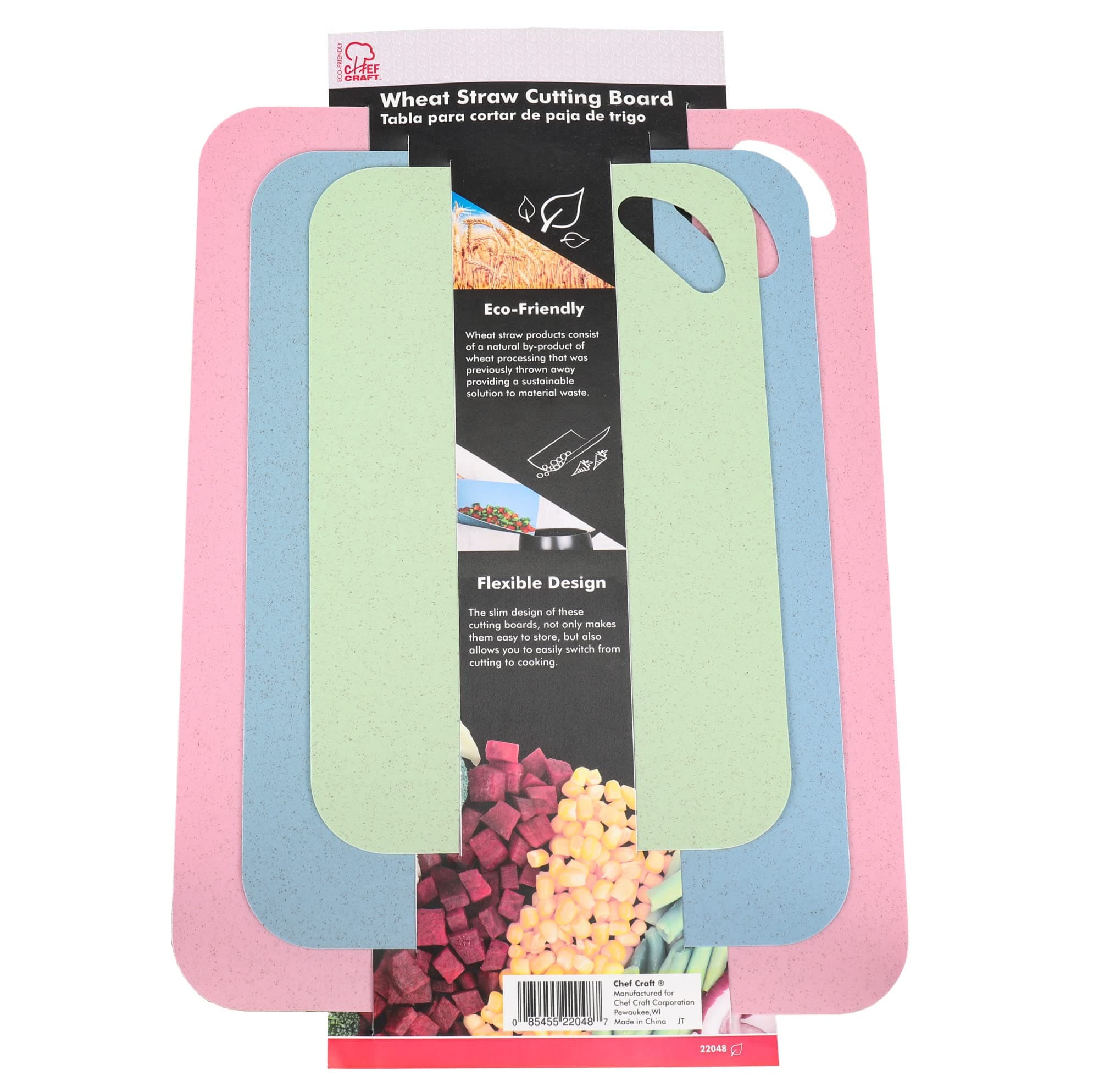 Chef Craft 22048 Eco Wheat Straw Cutting Board, Assorted