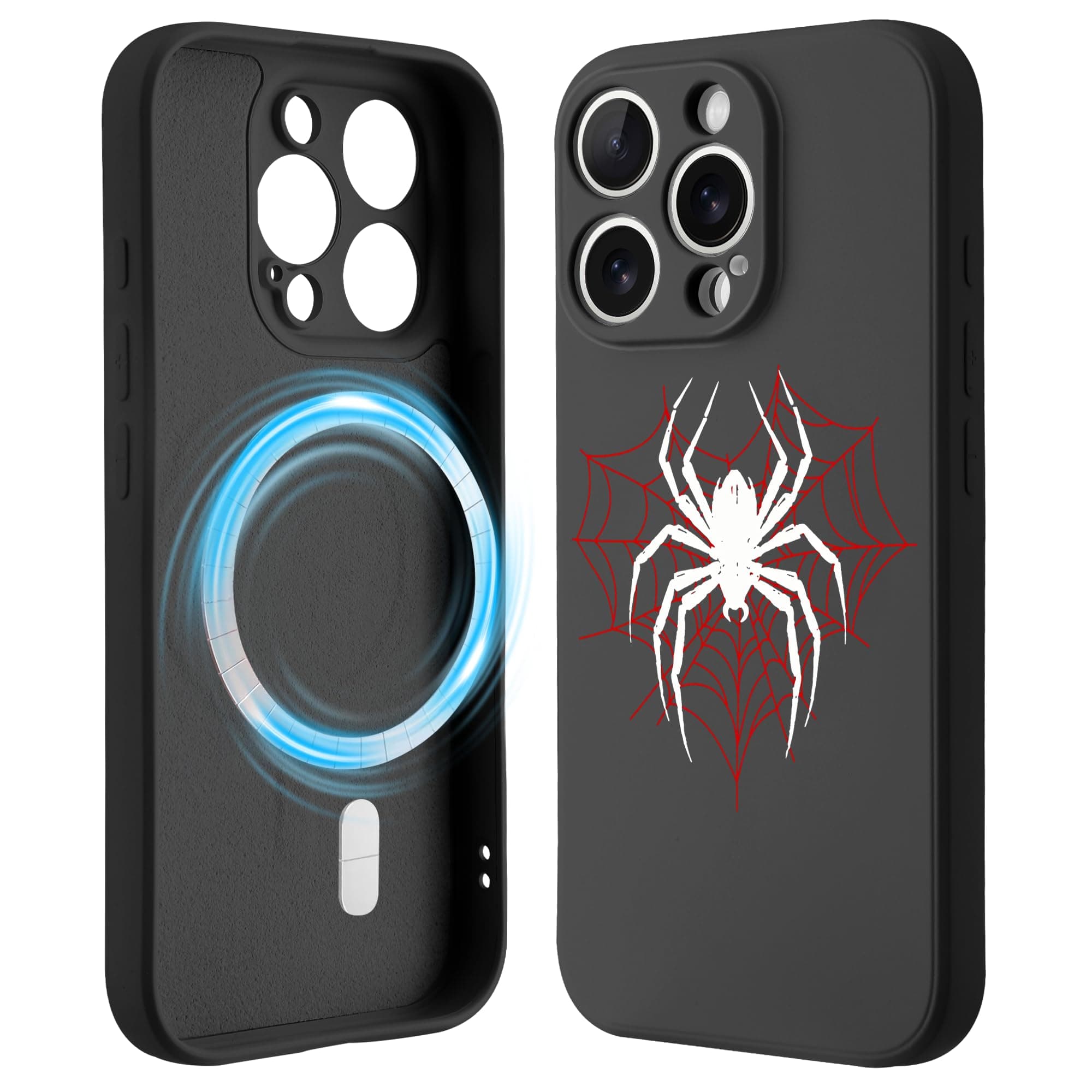 Idocolors Case for iPhone 15 6.1", Cool Spider Web Phone Case, Compatible with MagSafe, Silky-Soft Touch Liquid Silicone Phone Cover with Camera Lens Full Protection