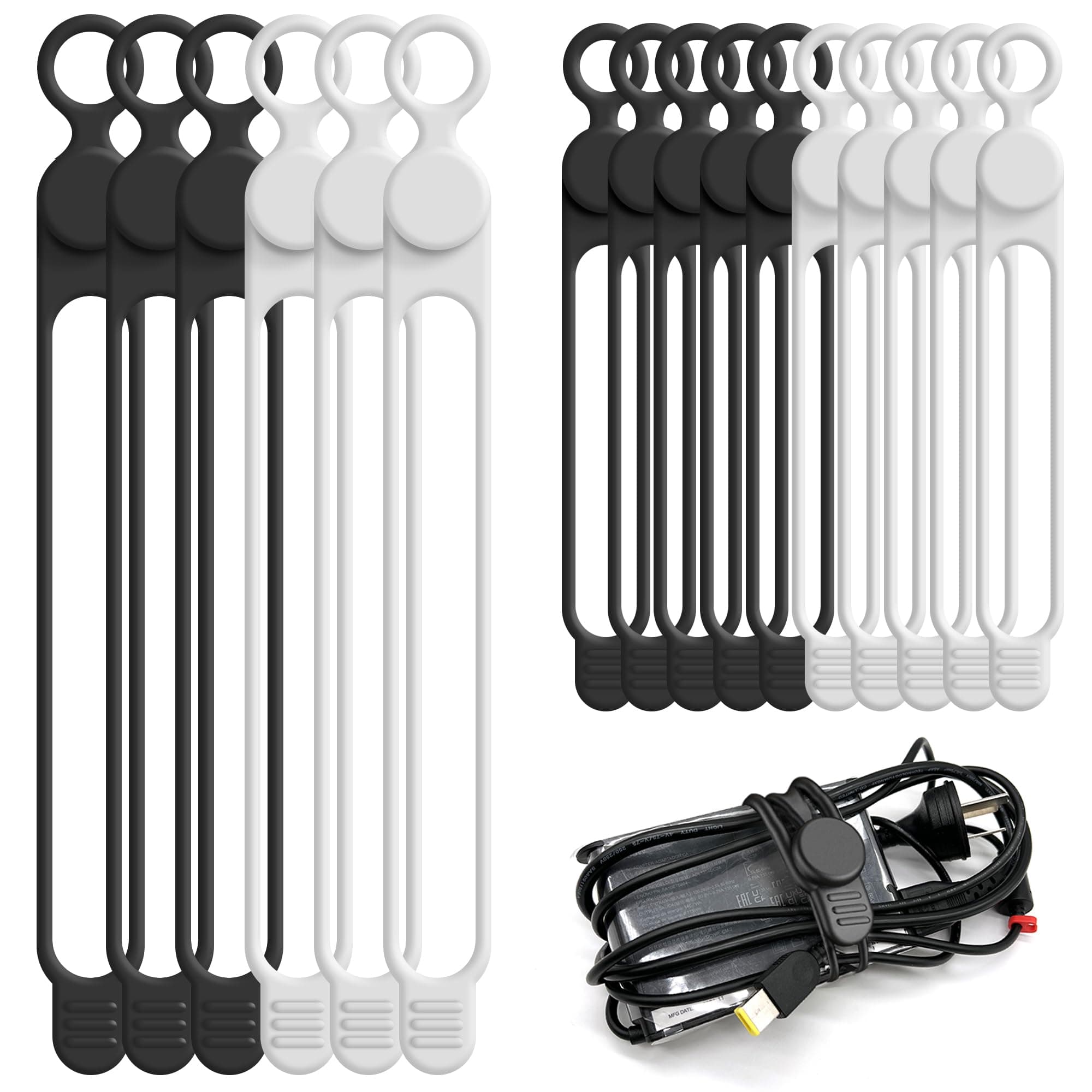 Nearockle 16Pcs Silicone Cable Ties, Cord Organizer Cable Management-2Sizes