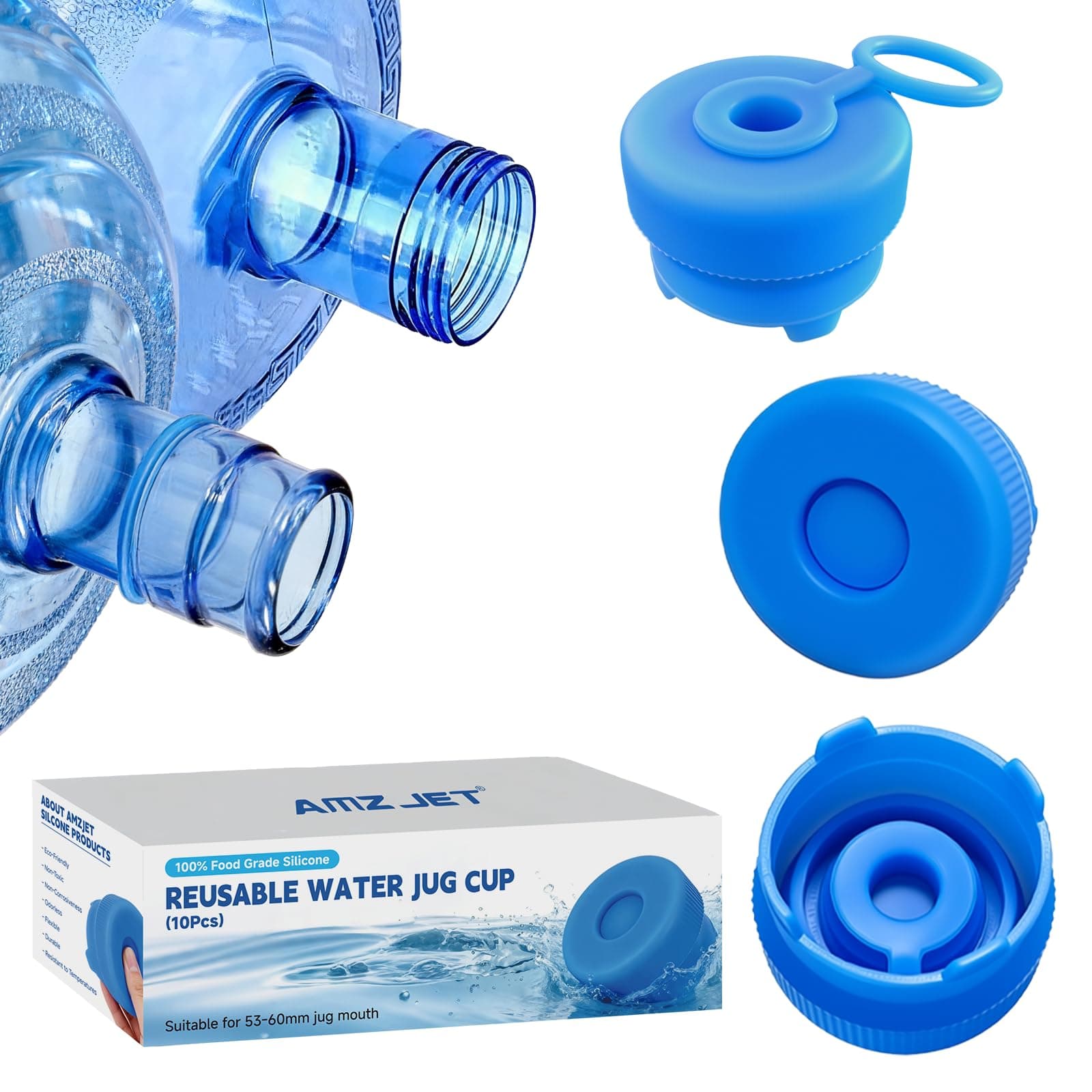 3 & 5 Gallon Water Jug Cap, 10 Pack Reusable Food Grade Silicone Replacement Cap for 55mm Standard/Screw/Crown Tops Water Bottle and Water Dispensers, Non-Spill & Leak Free