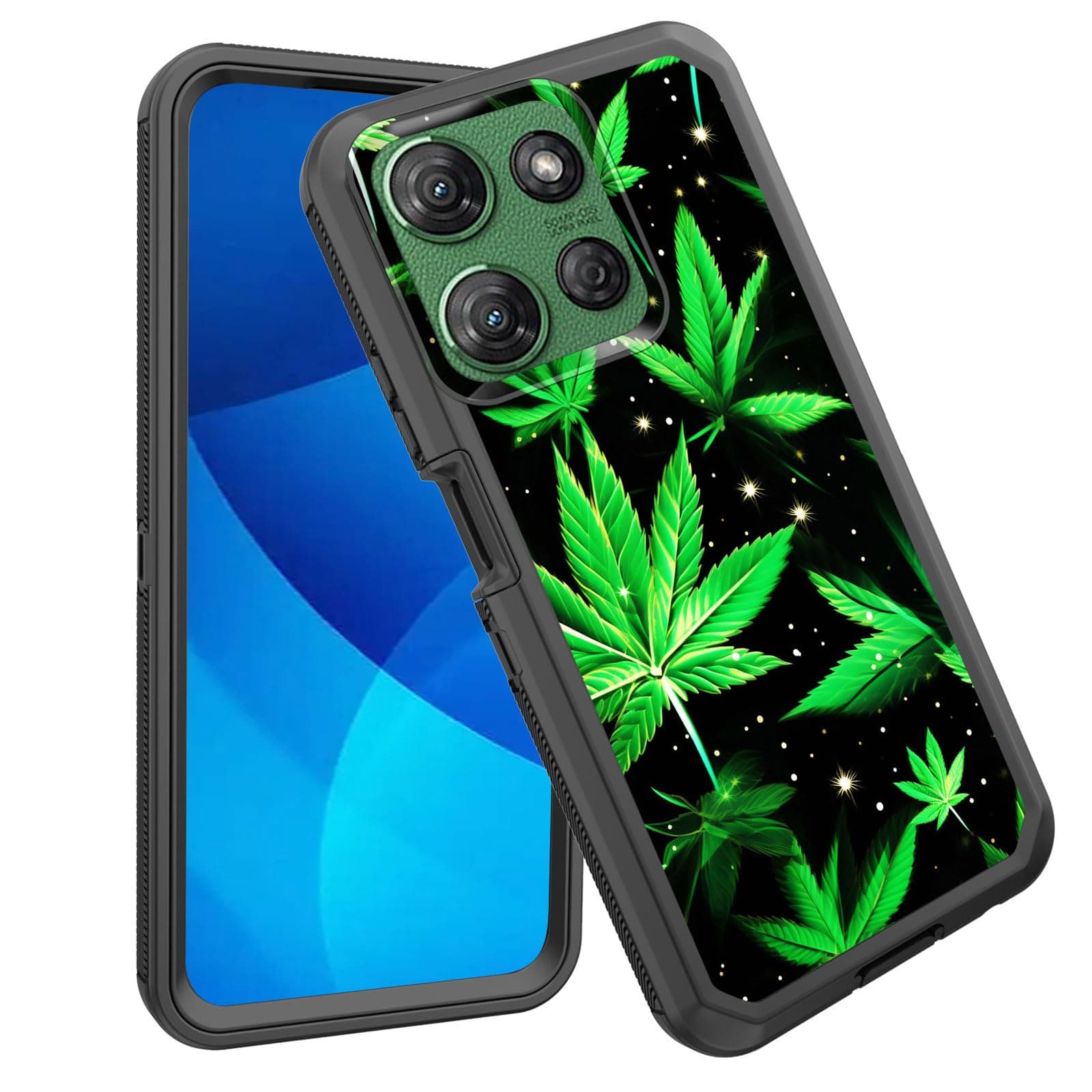 GFEWYTJYJ for Moto G 5G 2025 Case,Shockproof 3-Layer Full Body Protection Rugged Heavy Duty High Impact Hard Cover Case for Motorola Moto G 5G 2025 6.7 inch,Marijuana Leaves