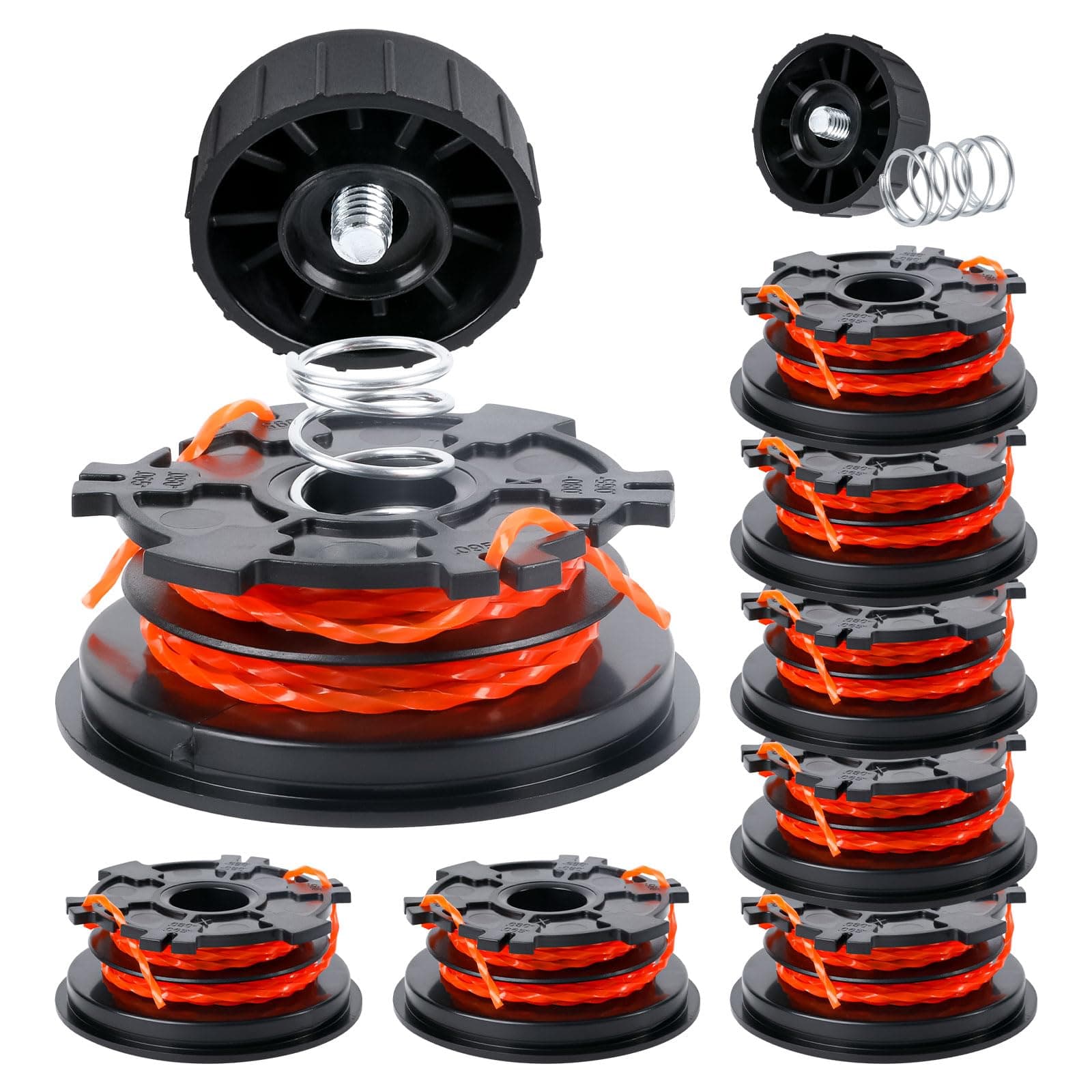 Aepiraza 753-1156 Dual Trimmer Line Spool Replacement 0.095" 18Ft Compatible with MTD 791-180120 753-1223 953-1156 753-1156 753-06707 49U1341L063 Troy-Bilt Remington Trimmer (8 Spool+2 Knob+2 Spring)