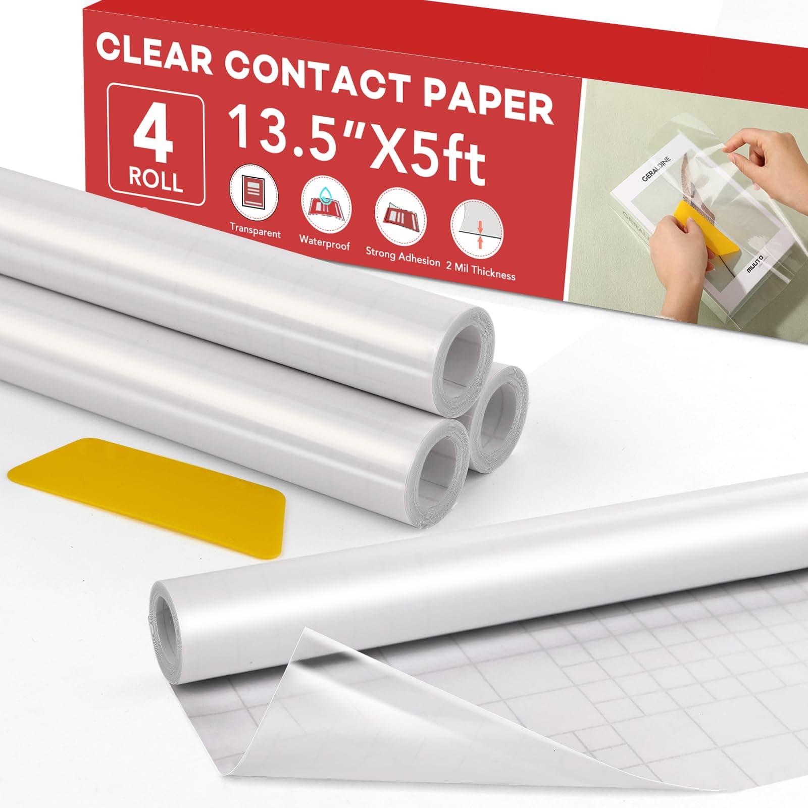 ZENOWICK 4 Rolls Clear Contact Paper, Adhesive Book Covers 13.5 in x 5 ft