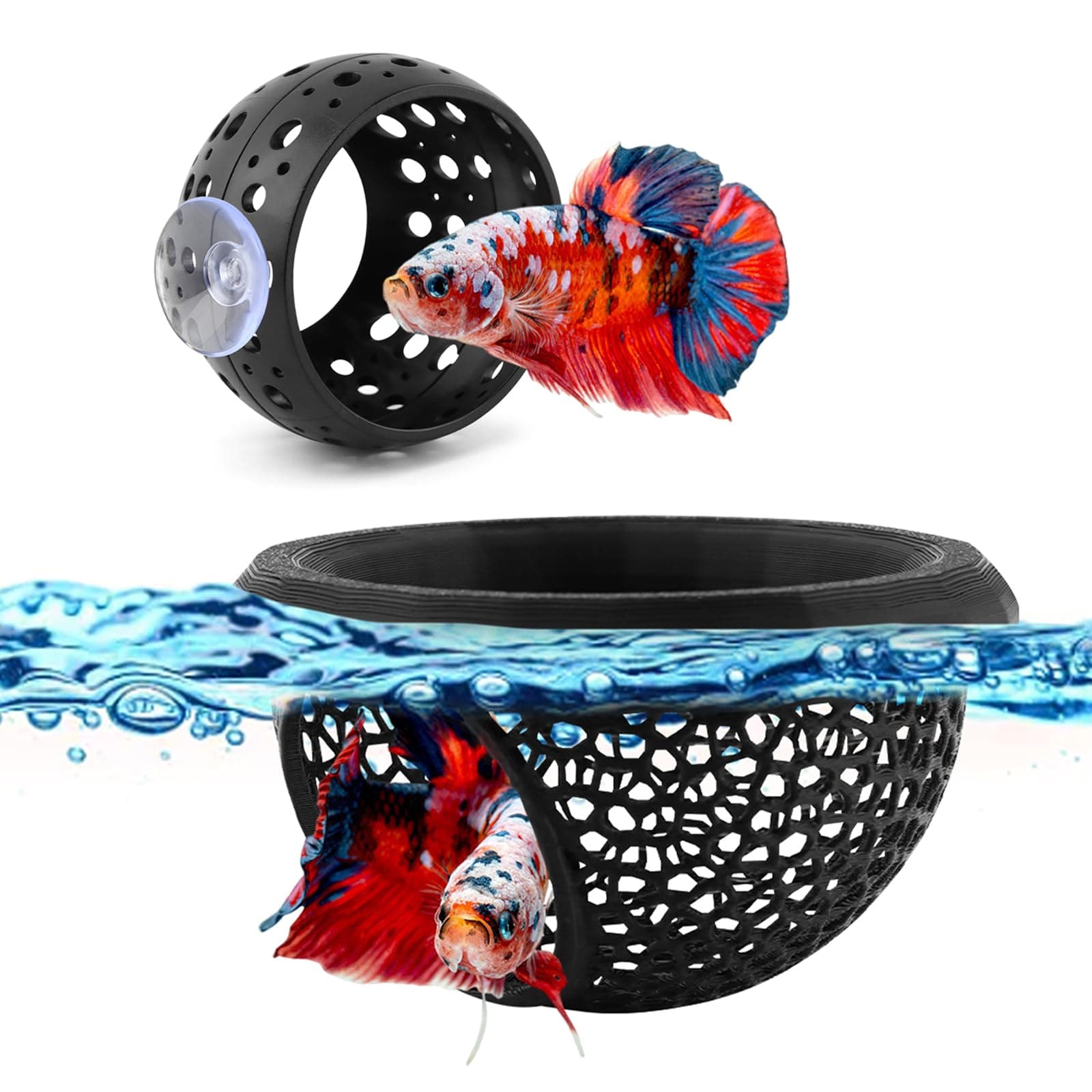 2pcs Floating Bettas Hide & Shrimp Cave Fhiny Bettas Tunnel Aquarium Fish Hideout Shrimp Cave Aquarium Decor for Small Fish(Color:Black)