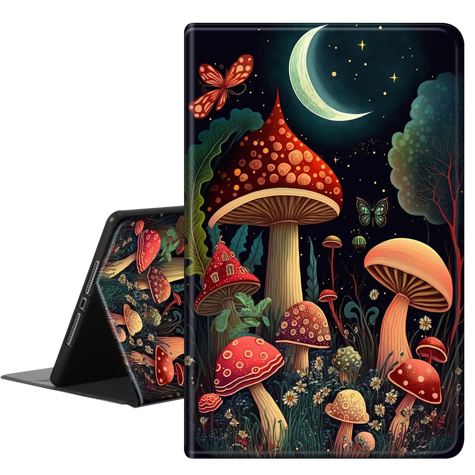 RAUEDWDJS for iPad Air 13 Inch Case M3/M2 2025/2024,for iPad Pro 12.9 Case 2022/2021/2020 6th/5th/4th Gen,PU Leather Slim Standing Smart Cover with Auto Sleep/Wake,Night Sence Mushrooms