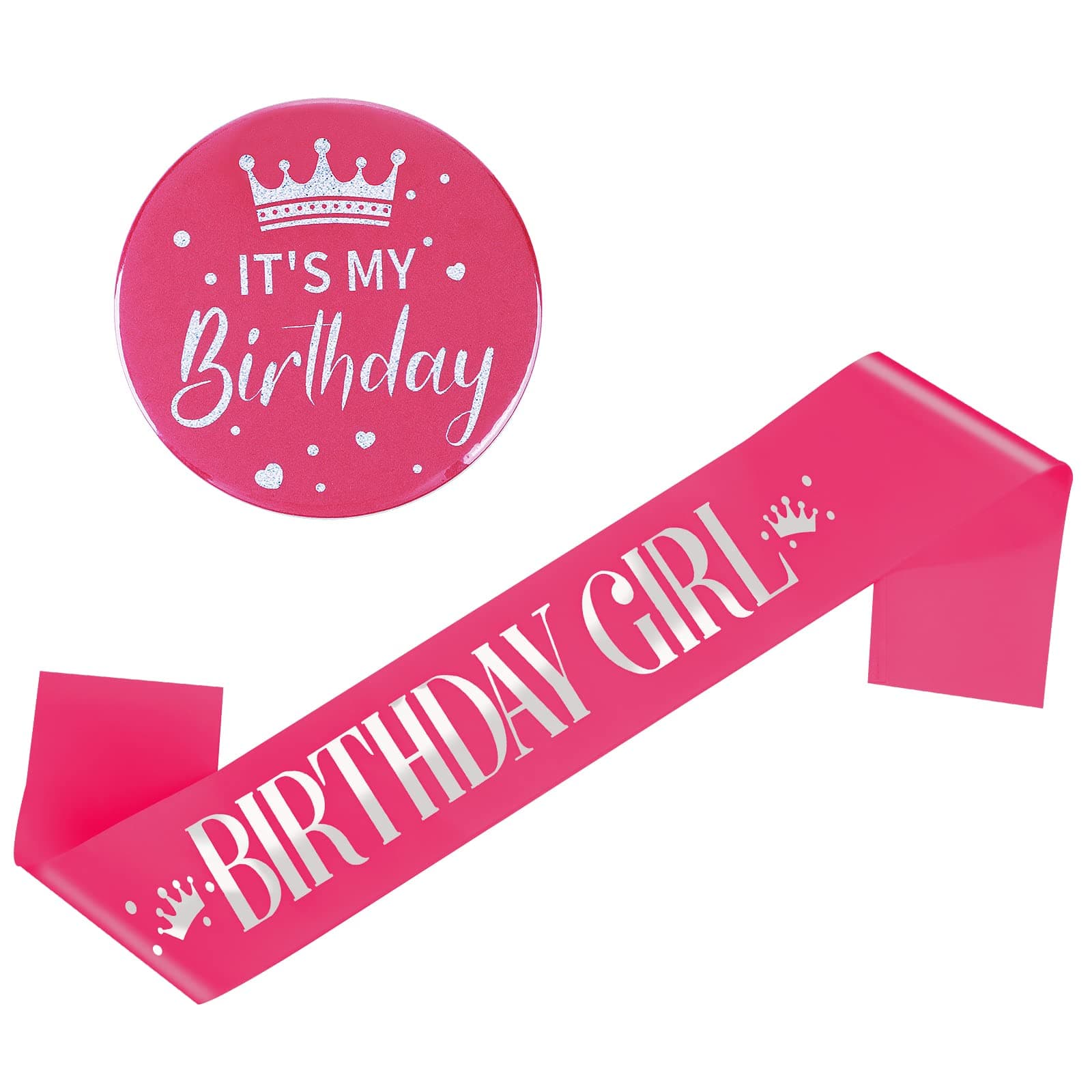 Grevosea Birthday Girl Sash, Birthday Sash and Badge Girl Birthday Sash Birthday Badge for Women Its My Birthday Pin Sweet Metal Rose Pin for Birthday Decoration Accessories