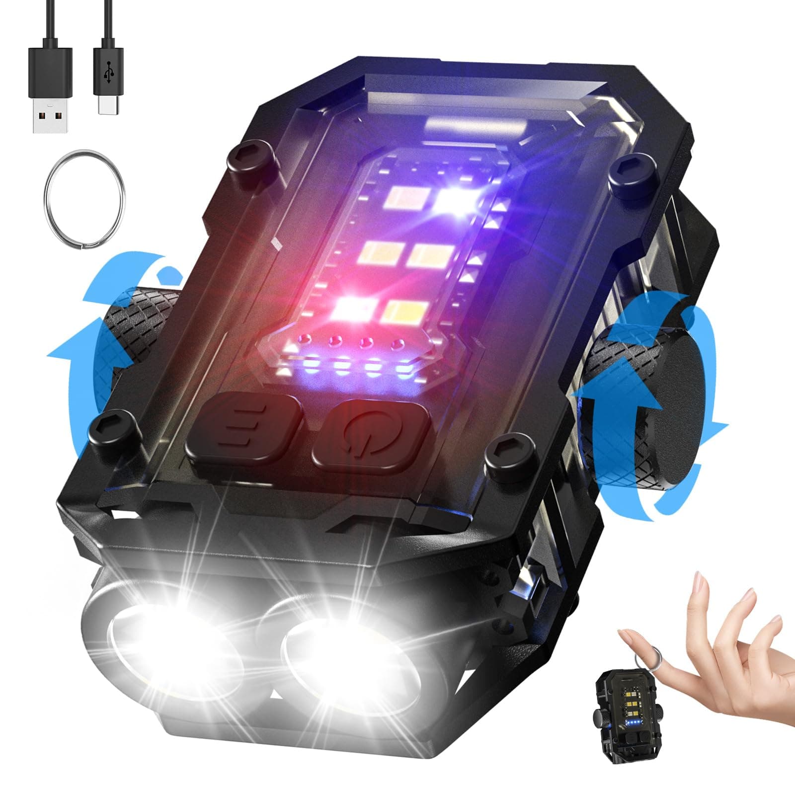 NGOKPYD N11 Clip Magnetic Mini EDC Flashlight 1000 Lumens Keychain Flashlights 8 Modes Pocket Flash Light with White Red Blue Lights Small Torch for Camping,Running,Emergency,Hiking(Black)