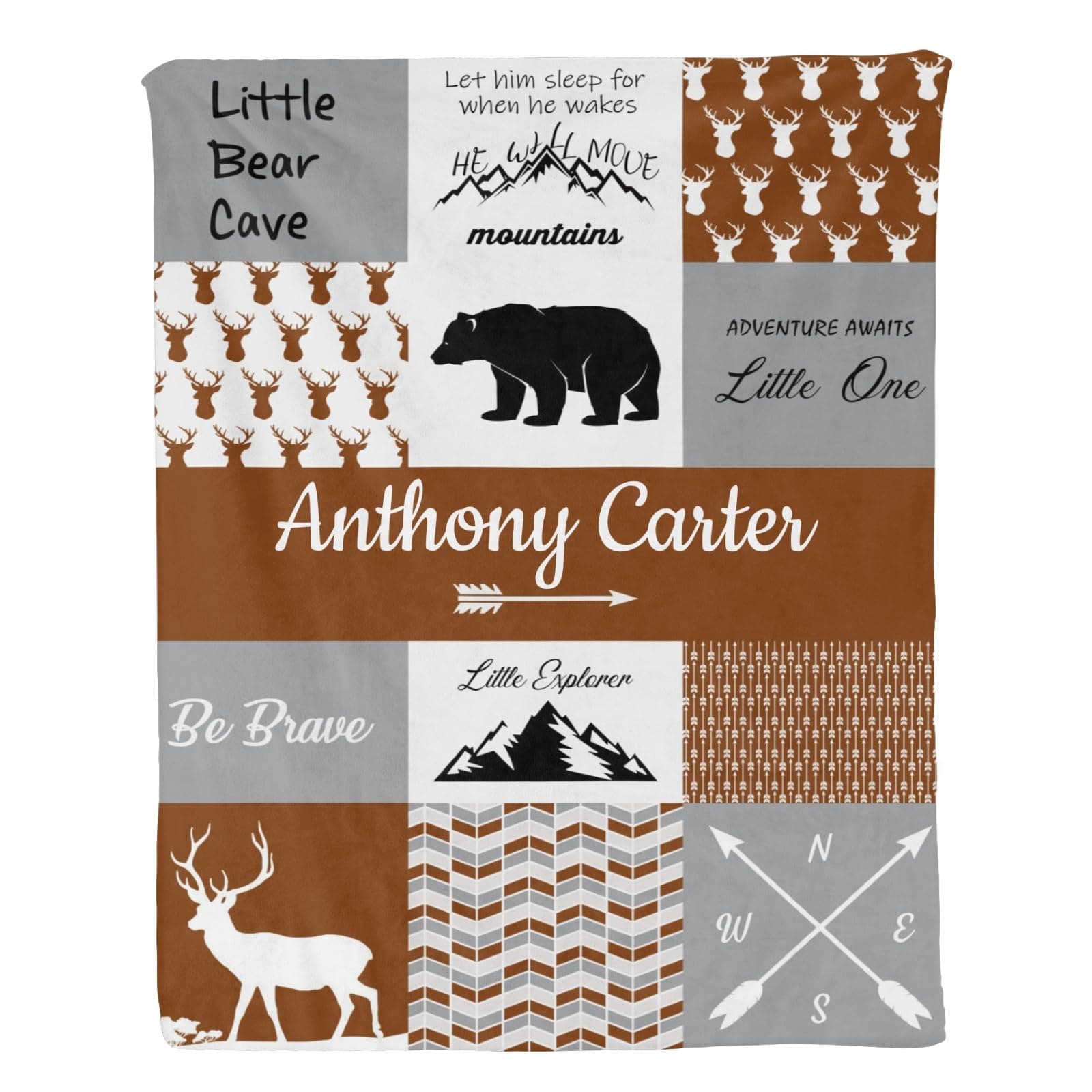 SHYESOP-ey Personalized Baby Blanket for Boys,Custom Baby Blankets for Boys, Deer Baby Blanket,Woodland Nursery Decor,Baby Blankets for Boys Personalized (Browness Woodland),40x50 inch