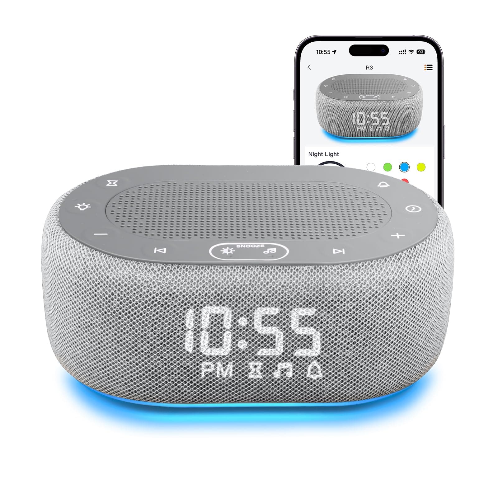 1Mii White Noise Sound Machine with Alarm Clock, Sound Machine for Sleep for Adults Baby, 30 Soothing Sounds, Smart App Controlled, Dimmable 7-Color Night Light, Sleeping Timer, 30 Volume Levels