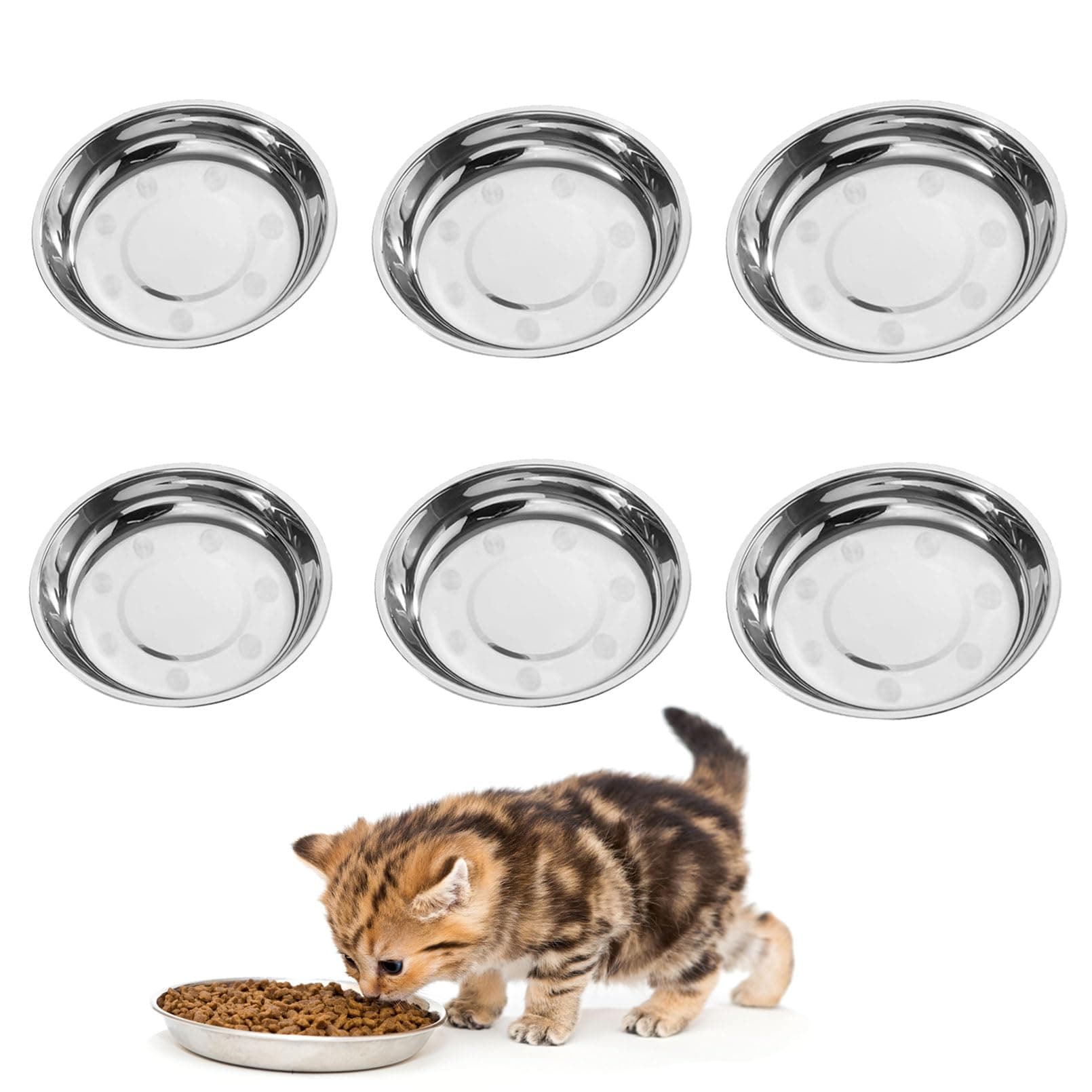6 Pcs Stainless Steel Cat Bowls, 6.1 Inches Shallow Wide Pet Feeding Dishes