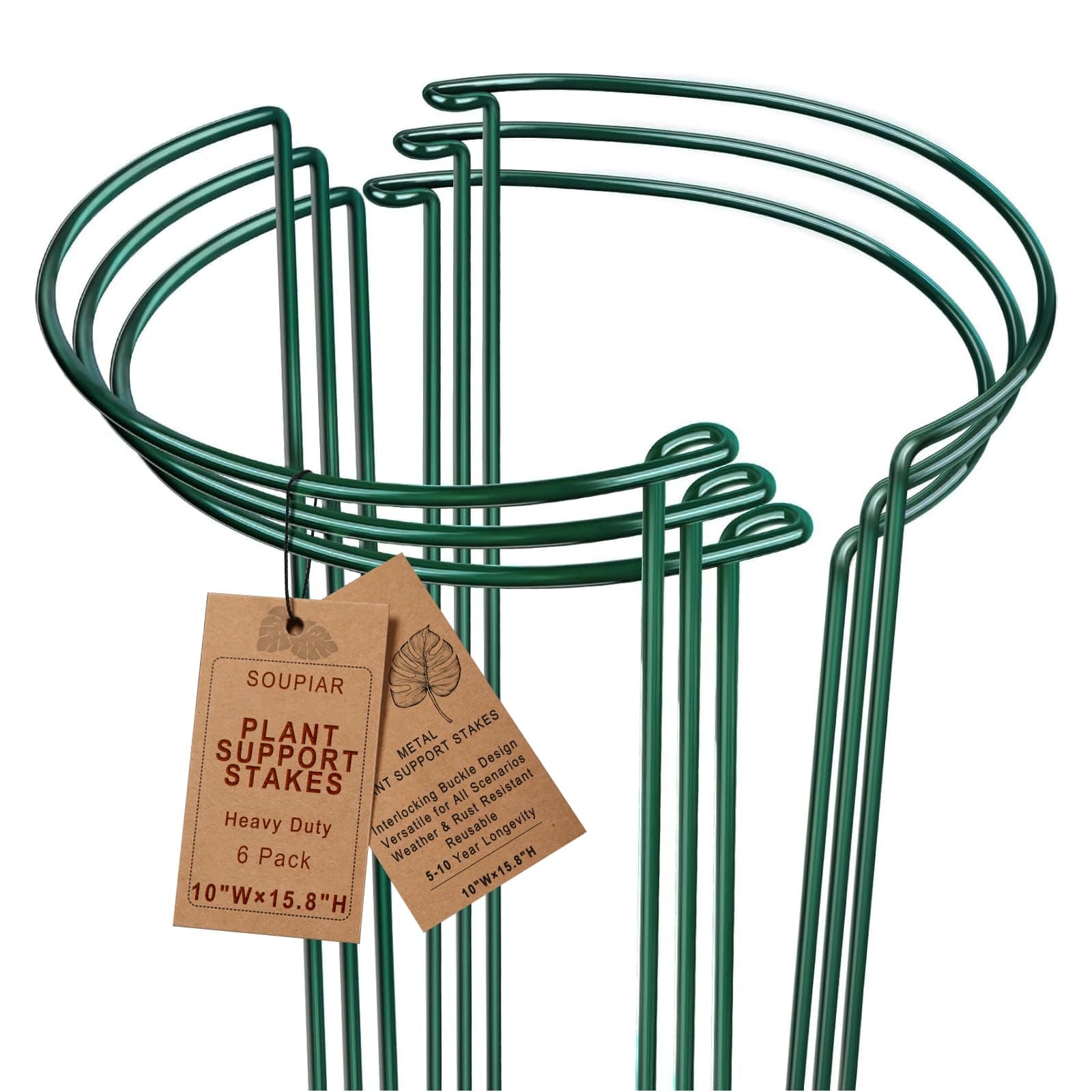 6 Pack Plant Support Stakes, Metal Monstera Plant Support Stakes for Indoor Plants, Large Garden Plant Support Ring, Tomato Cage, Tall Plant Holder Sticks (10" W X 15.8" H)