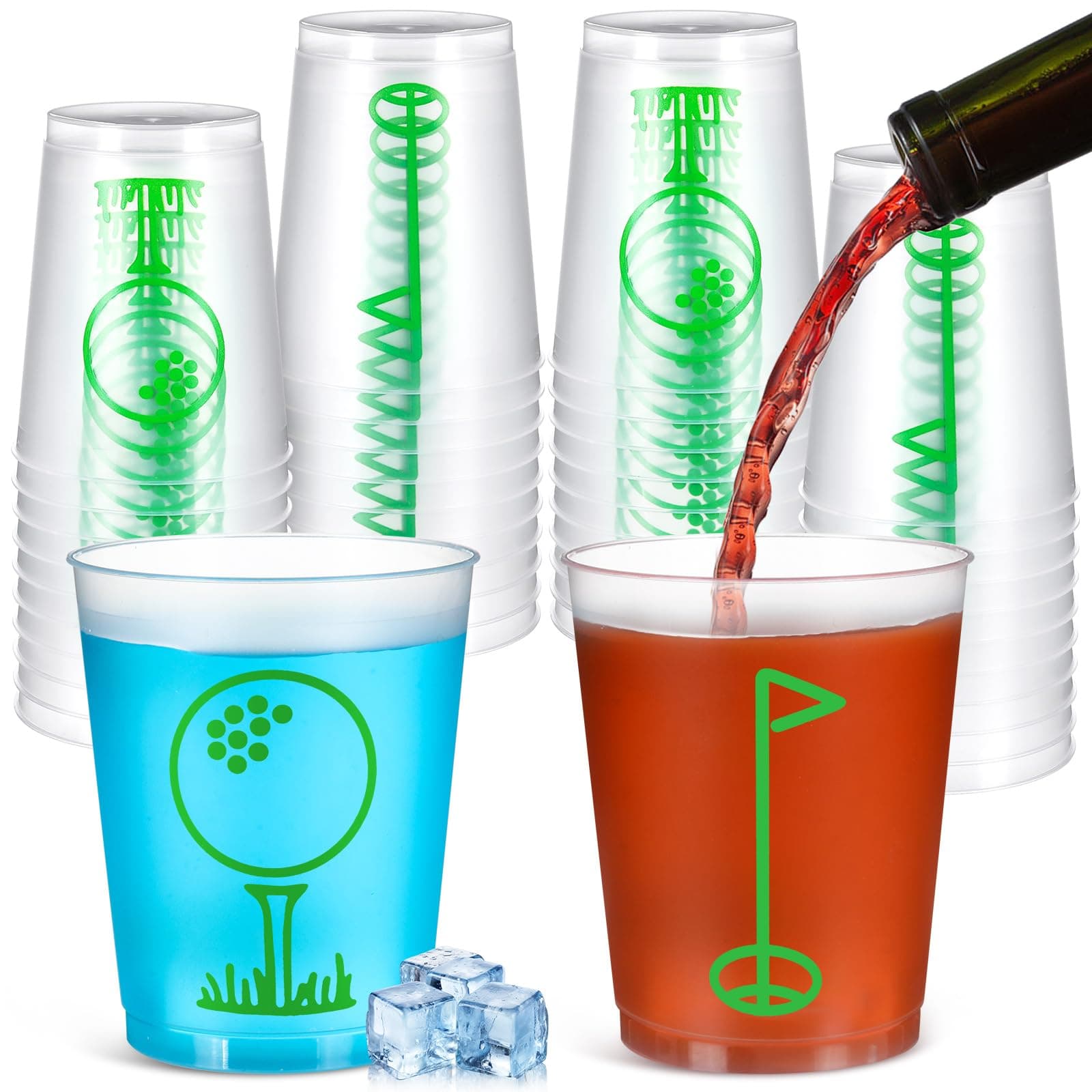 Qinyoung 40 Pcs Golf Party Cups 12 oz Reusable Plastic Clear Frosted Cups Bulk for Sports Birthday Party Supplies Favors Housewarming Gift, Dishwasher Safe(Golf)