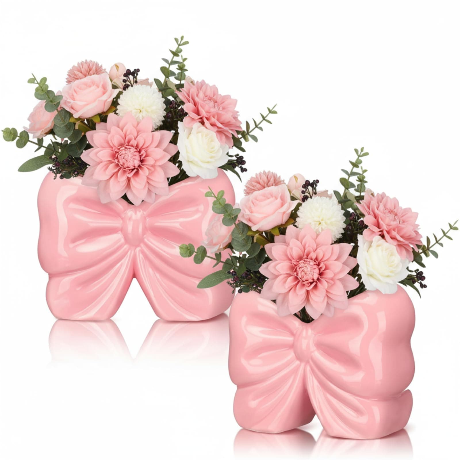 Sieral 2 Pcs Pink Bow Succulent Pots with Drainage Cute Bowtie Ceramic Planter Pots Plants Holder Bowtie Shaped Cactus Flower Container for Home Display and Office Desk Decoration