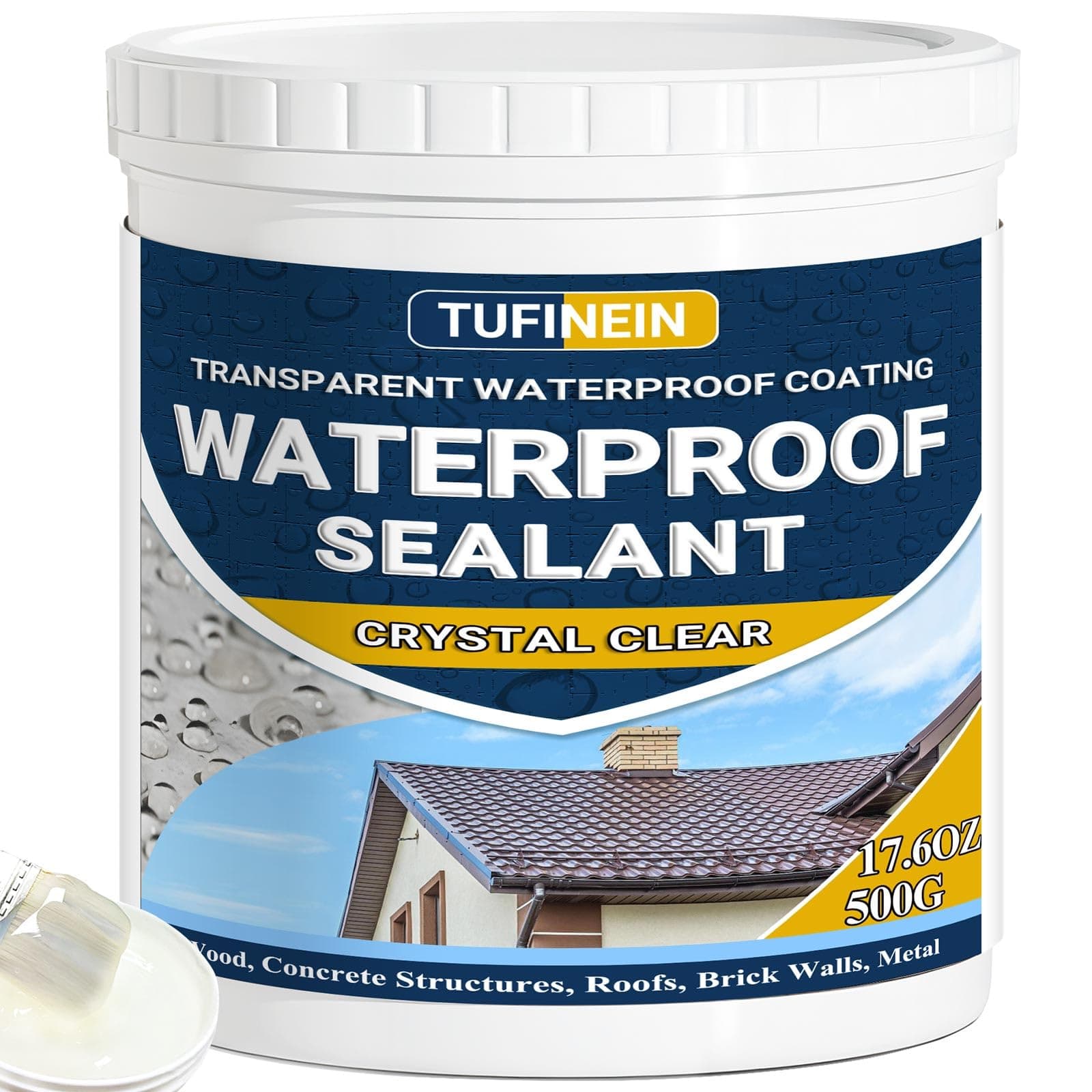Transparent Waterproof Coating, TUFINEIN 17.6 Oz Invisible Waterproof Agent Water-Based Sealant Clear Indoor & Outdoor Anti-Leakage Sealant Roofs, Walls, Garden, Terraces