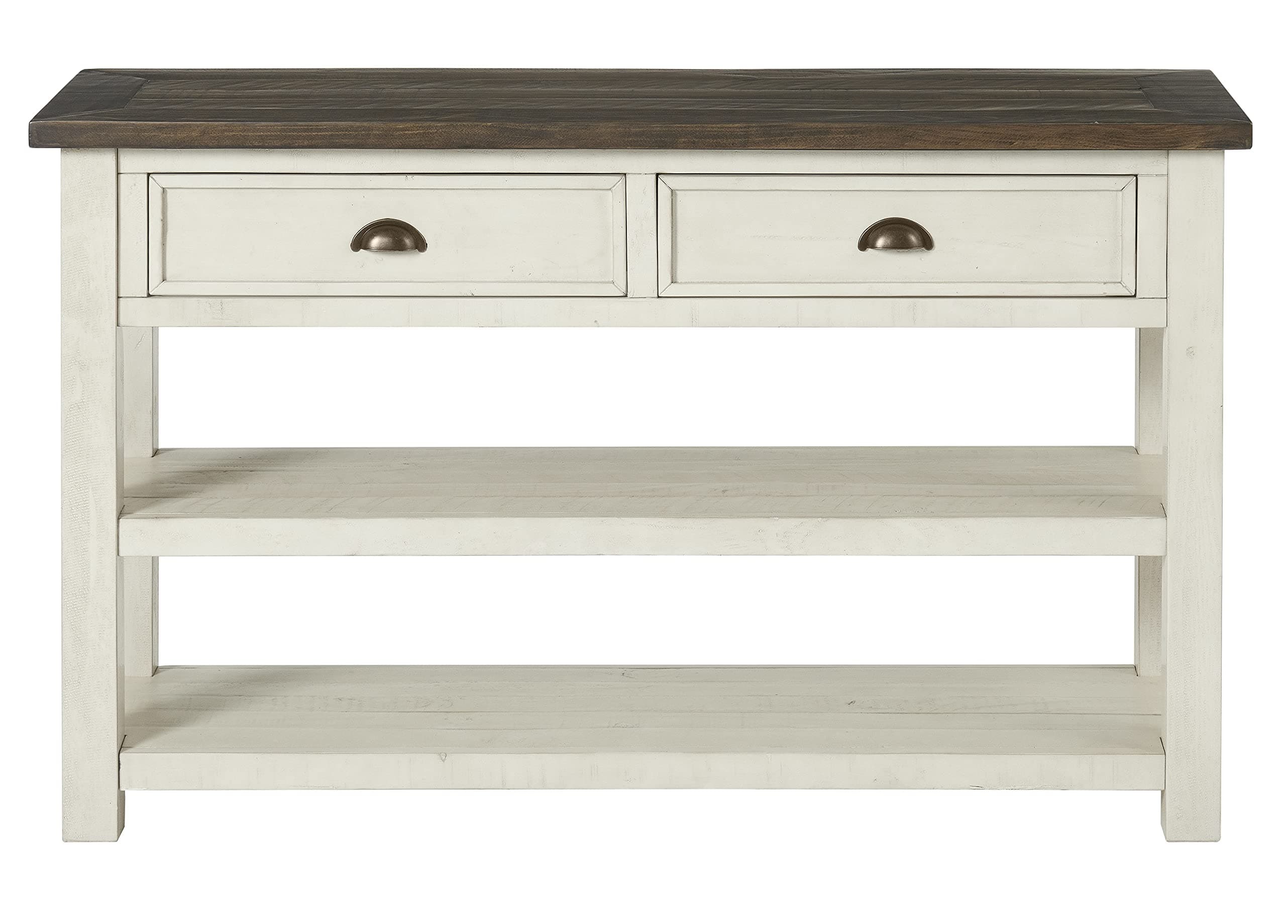 Martin Svensson Home Solid Wood Sofa Console Table, Cream White with Brown Top