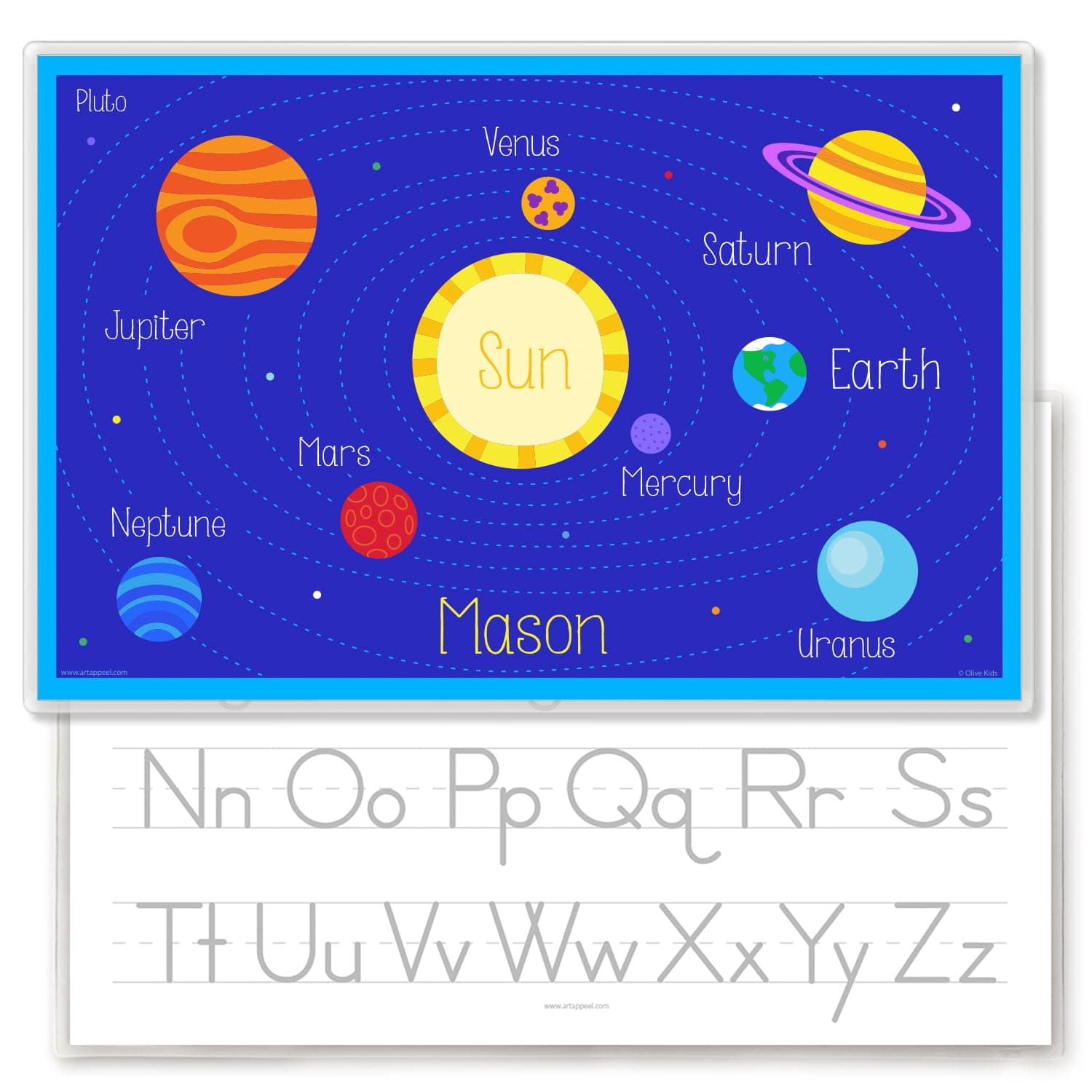 Planets Outer Space Personalized Placemat for Kids, 18 Inches x 12 Inches, Laminated, by Art Appeel