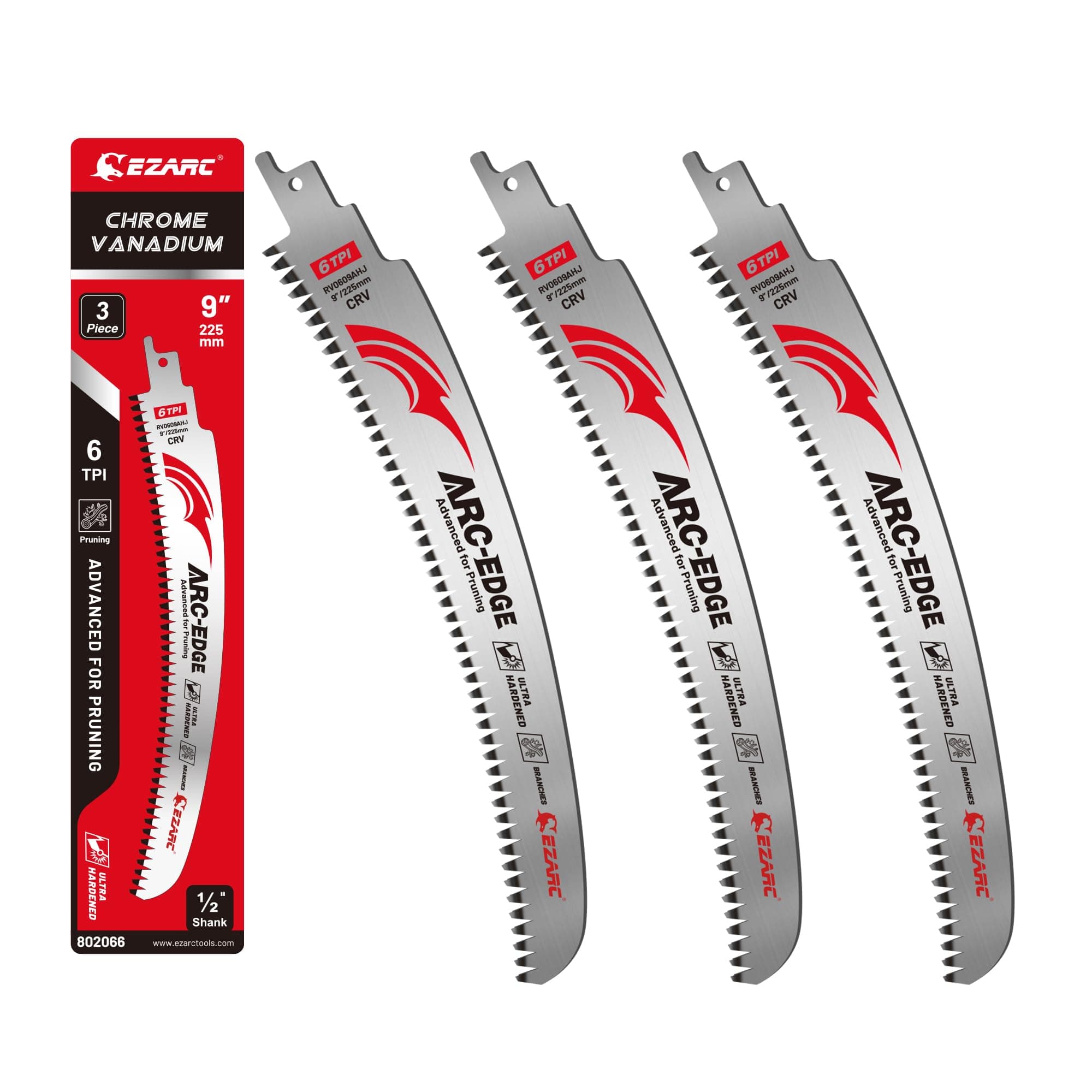 EZARC Arc Edge Reciprocating Saw Blades, 9-Inch 6TPI for Pruning, 3-Pack