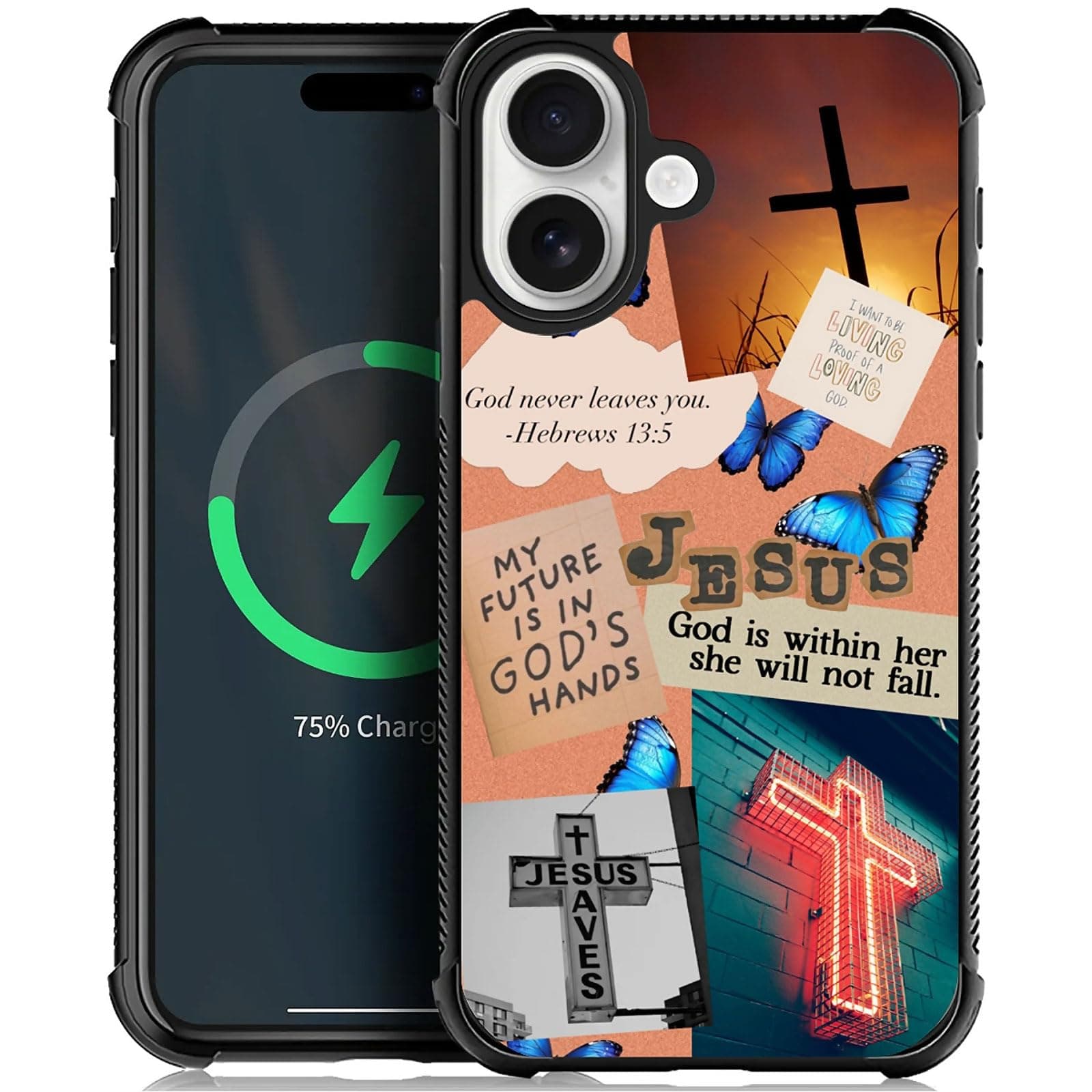 HCTYKHVTYS for iPhone 17 Case,Campatible with Magsafe,Black TPU Rubber Impact-Resistant Anti-Slip Fingerprint-Free Protective Case- Jesus Bible Quote Religious