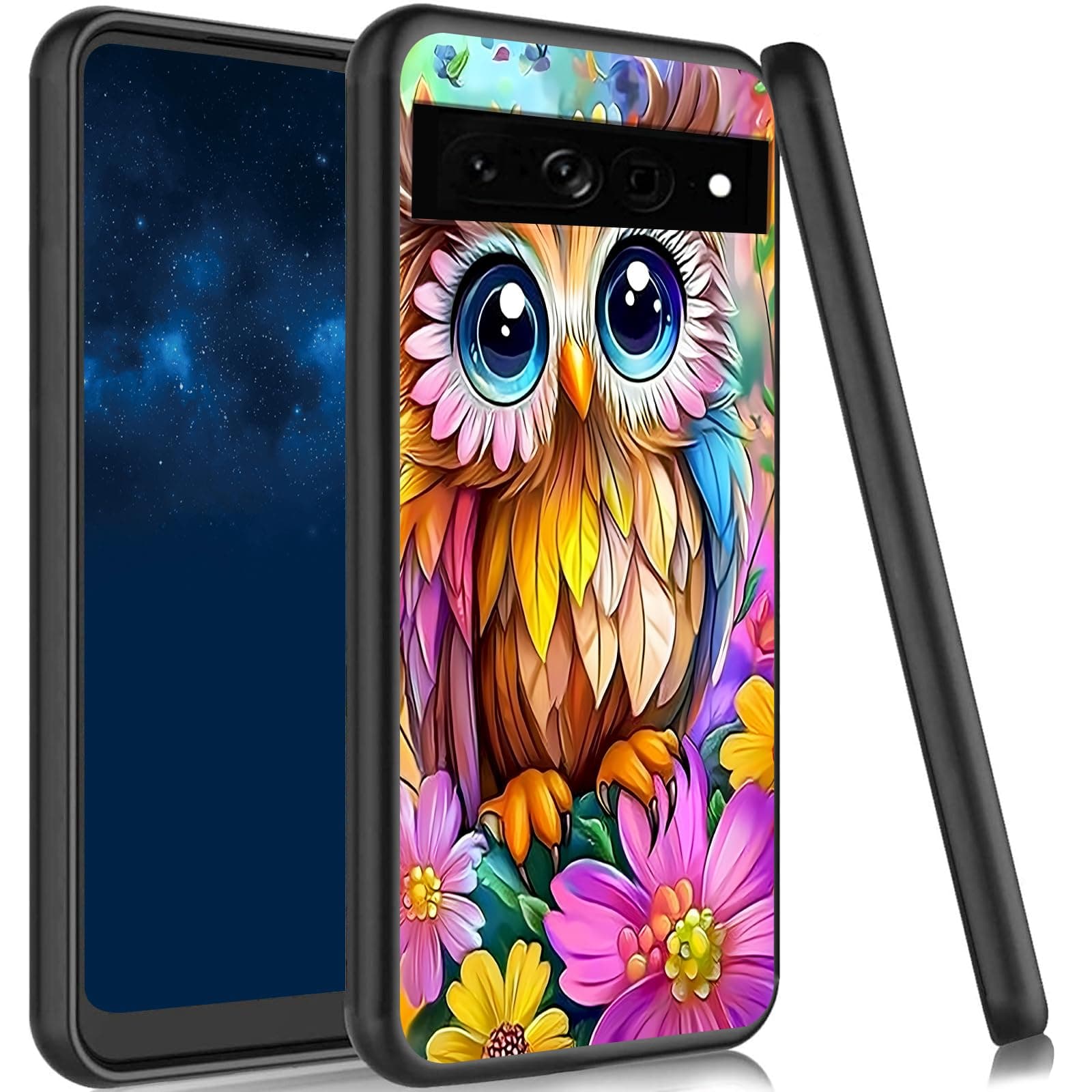 JANENFNA for Pixel 7 Pro case Slim Shock Proof TPU Cover Soft Flexible Rubber Lightweight for Google Pixel 7 Pro case,Colorful Owl-A