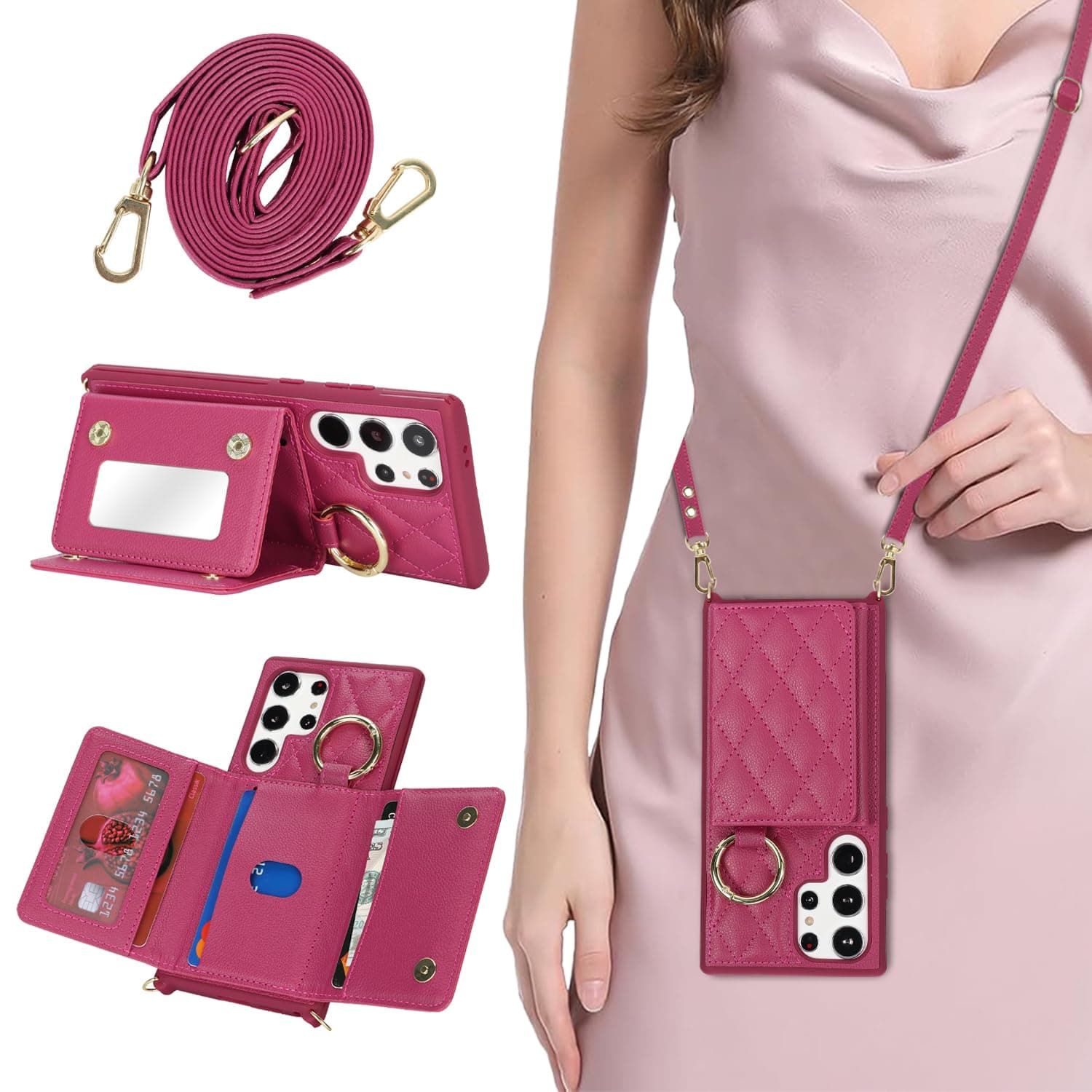Cavor for Samsung Galaxy S24 Ultra Wallet Case with Card Holder, Rose red