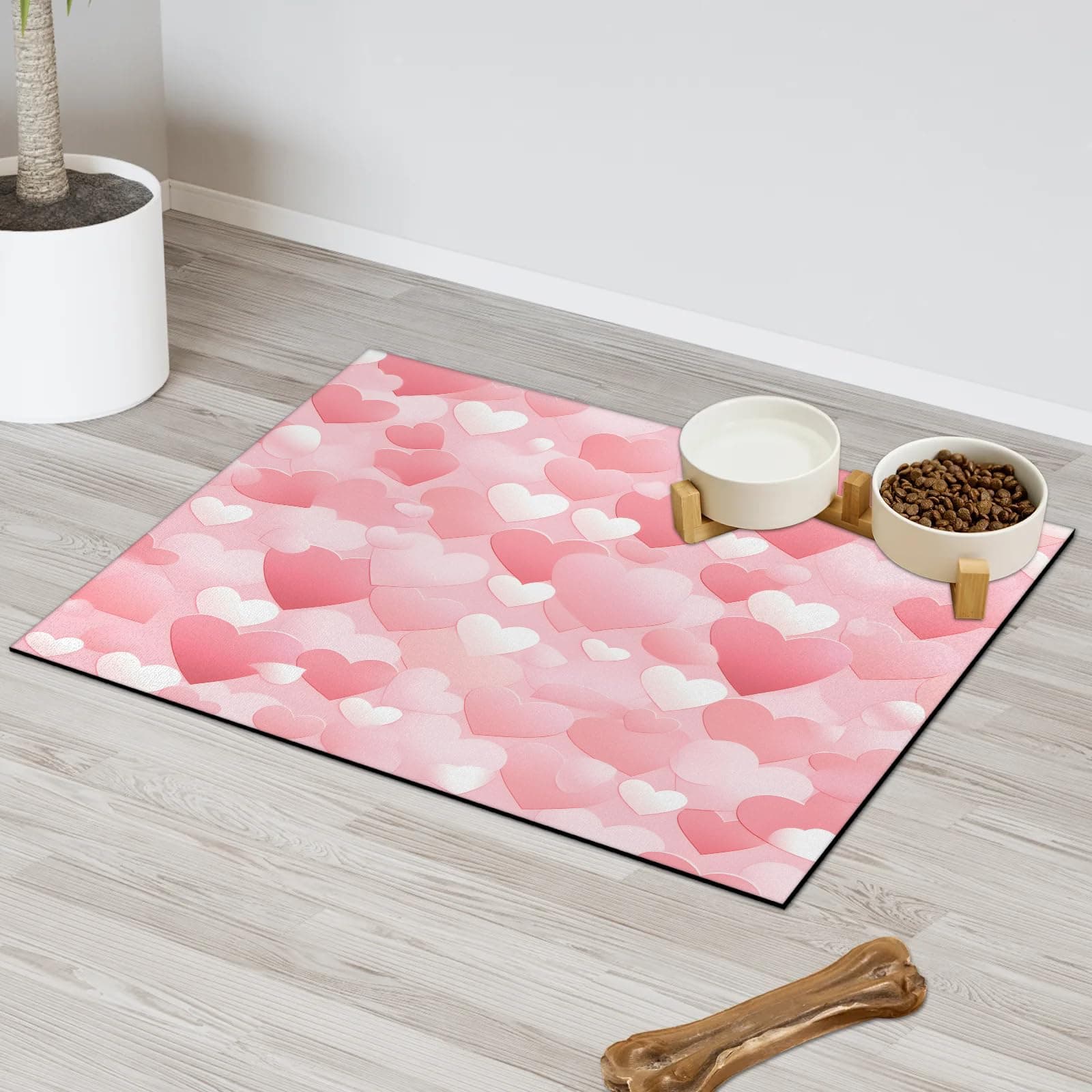 Valentine's Hearts Dog Food Mat 24x32 in Anti-Skid Pets Placemat Absorbent Cat Feeding Rug with Rubber Bottom Cushion Pet Sleeping Resting Pad Bowl Mats for Bathroom Floors Door Mat
