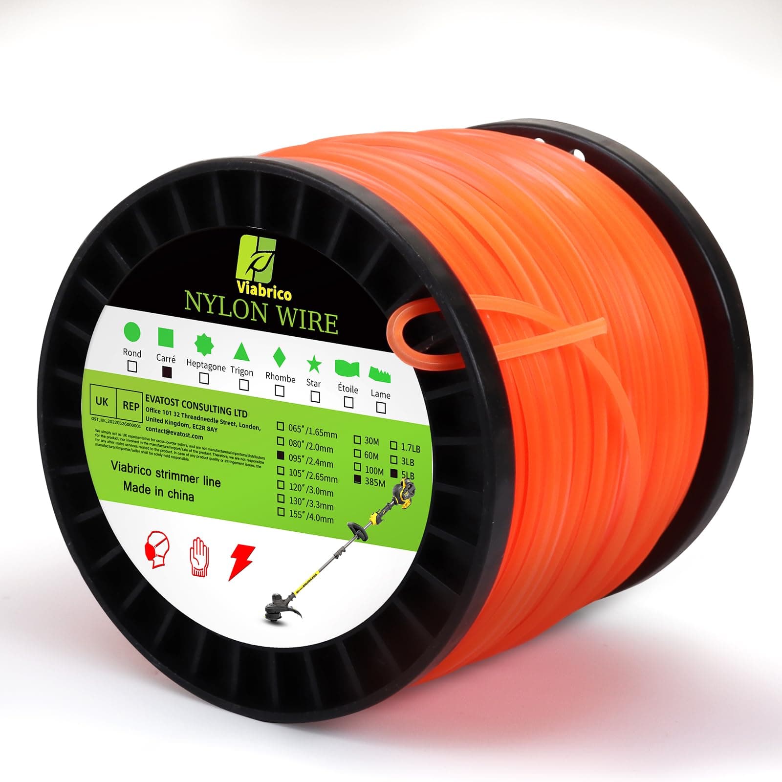 Viabrico 095 Inch Trimmer Line, 0.095" Weed Wacker Eater String, Commercial Grade Square Nylon String Trimmer Line Replacement for String Trimmer Weed Trimmer .095"-1270ft-5lb-Spool