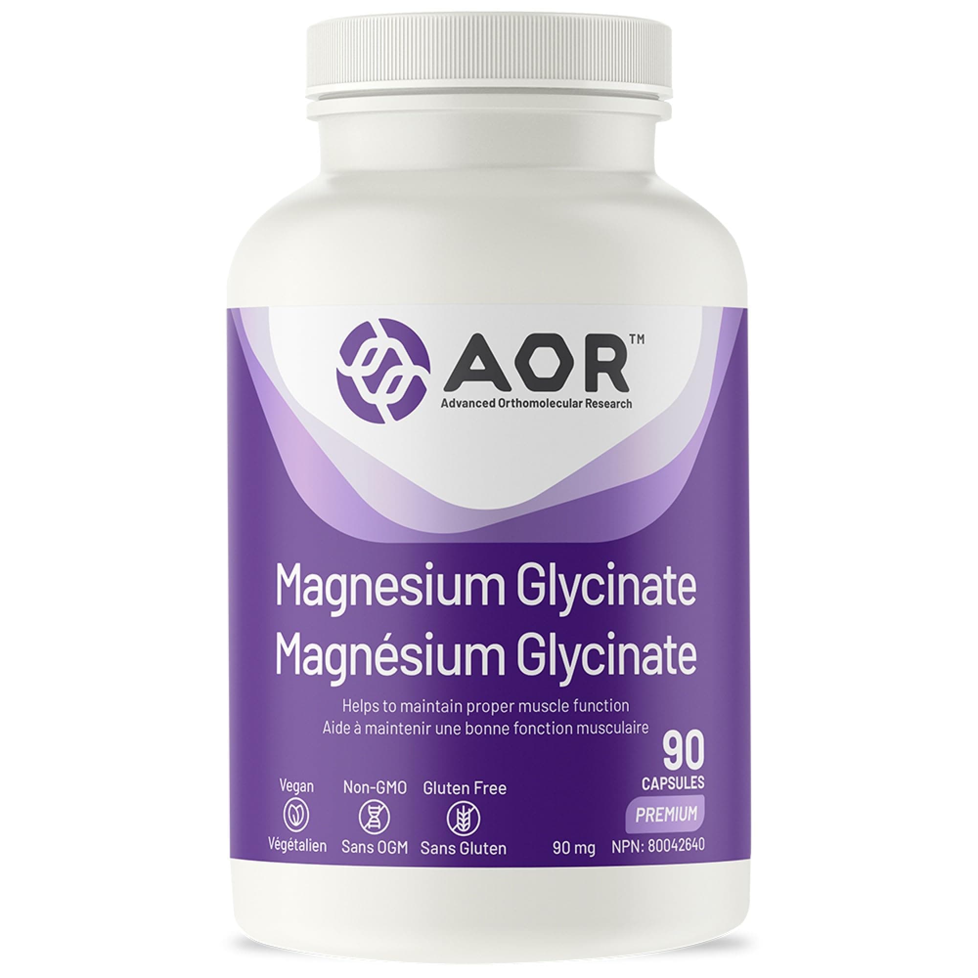 AOR Magnesium Glycinate Capsules, 90 mg, Gentle on Digestion, 90 Capsules