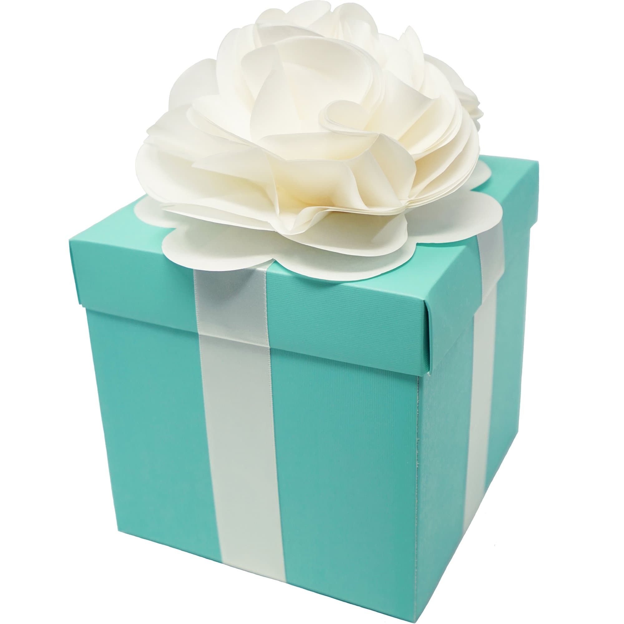 Party N Beyond Premium Large Centerpiece Textured Paper Gift, Favor, and Envelope Box - 6 x 6 x 6 Inch - Includes Paper Bow & Self Adhesive Ribbons, Robin Egg Blue (1 Count)
