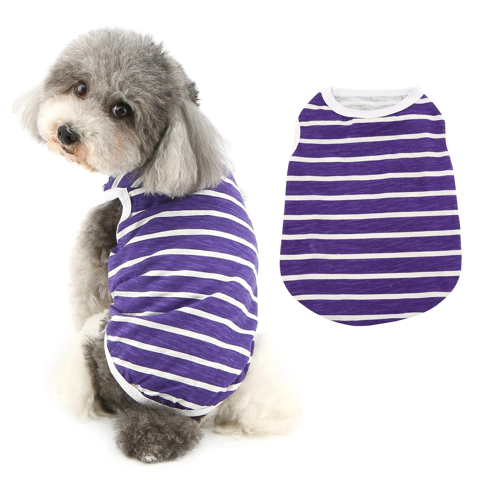 Ranphy Striped T-Shirt for Small Dog Puppy Tee Shirt Yorkie Chihuahua Summer Clothes Cat Clothing Pet Sleeveless Tank Top,Purple,XS