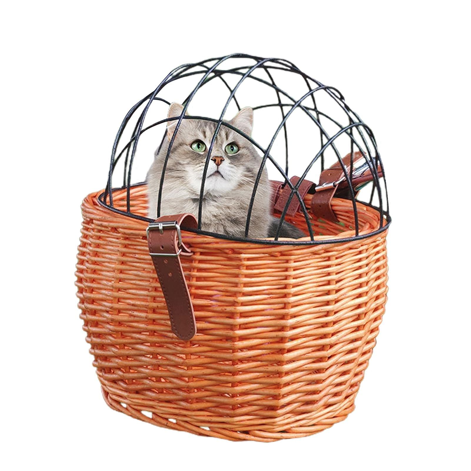 Saluaqui Pet Carrier Bike Basket for Small Dogs and Cats Stylish Front Mount Basket with Wire Mesh Cover for Safe and Comfortable Rides (Honey Color)