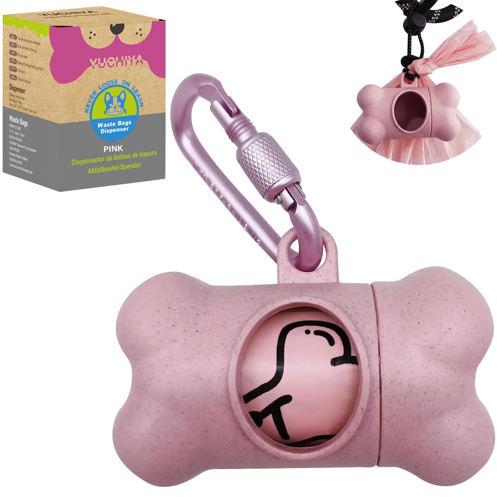 Dog Poop Pickup Bags Holder Dispenser with Standard-Sized Leak-Proof Scented Doggy Waste Bags and Carabiner with Safety Lock Plus Hook and Loop Fastener Never Loose on Leash Lead Again