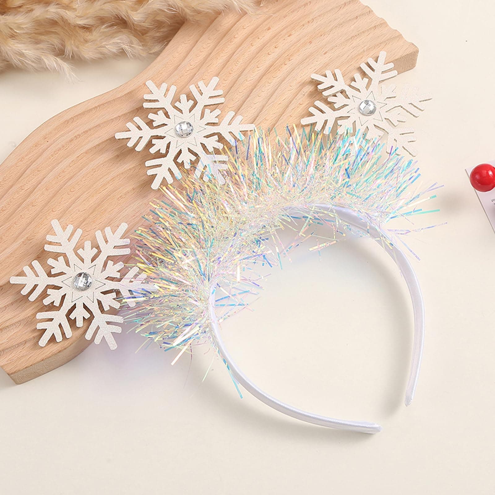 WRBAJIS Christmas Headband White Snowflake Hair Bands Glitter Snowflake Rhinestone Headpiece Cute Hair Accessories for Women Girls Festival Holiday Winter Party Supplies