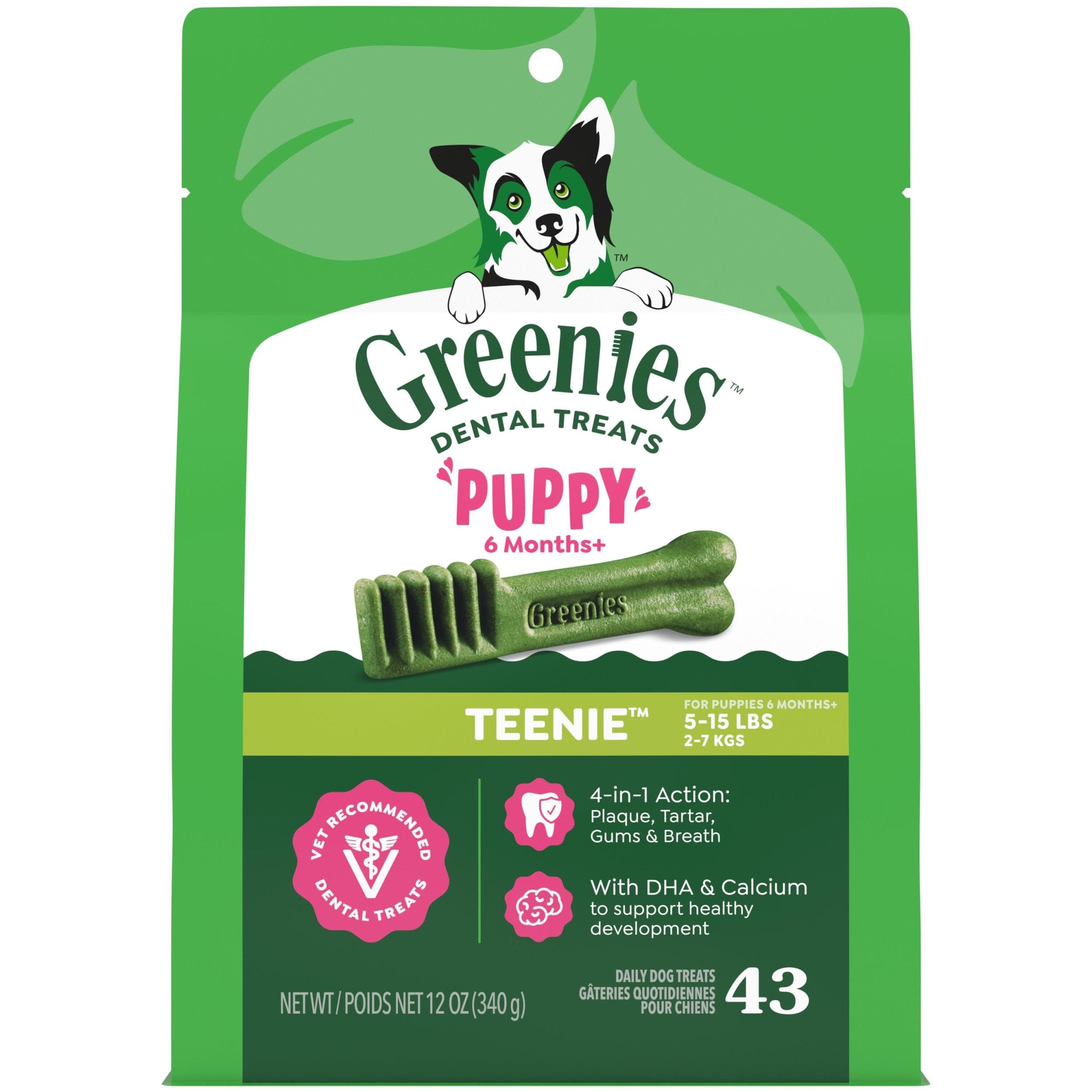 Greenies Puppy Teenie Natural Dental Dog Treats, Original Flavor, 43 Count