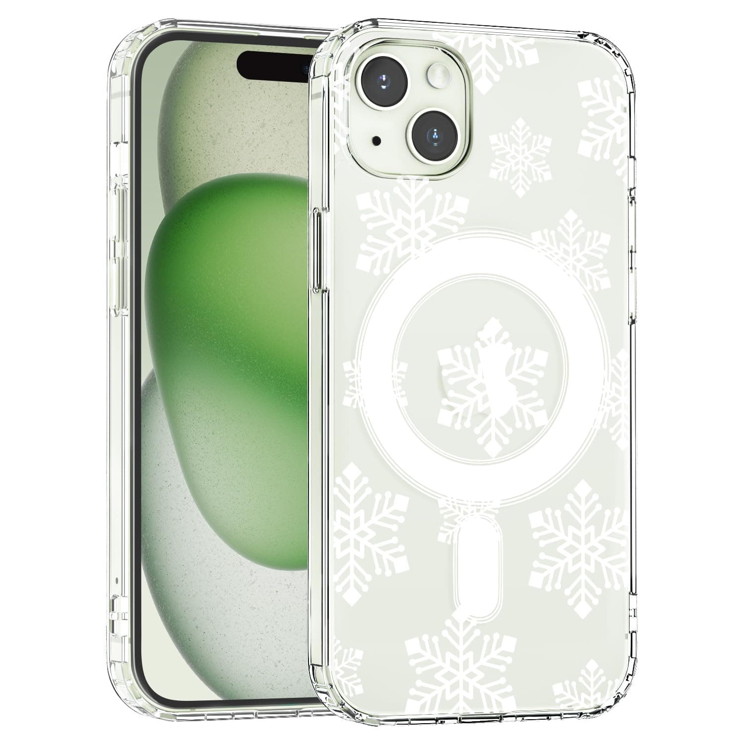 AdorableWhimsy Clear Chritsmas Phone Case for iPhone 16 Pro Compatible with MagSafe Cartoon Christmas Printed Snowflakes Design Soft Bumper Hard Back Shockproof Protective Magnetic Cover