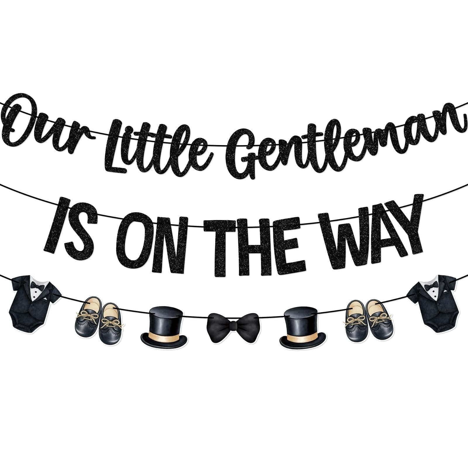 Little Man Our Little Gentleman is on the Way Banner - Baby Boy Baby Shower Decorations, Little Gentleman Baby Shower Decor, Bow Tie Gender Reveal Party Supplies, Pre-strung