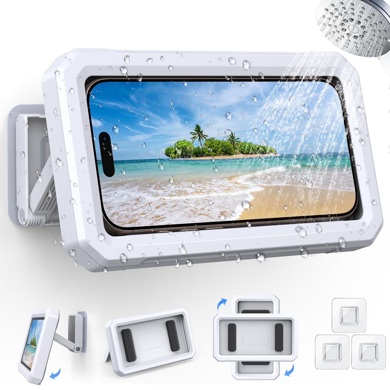 Shower Phone Holder Waterproof【IPX6】480° Rotation Shower Case Accessories, Anti-Fog High Sensitivity waterproof phone holder for Bathroom Wall Mount for iPhone 17 16 PM, S25 Ultra, 4-7" Phone